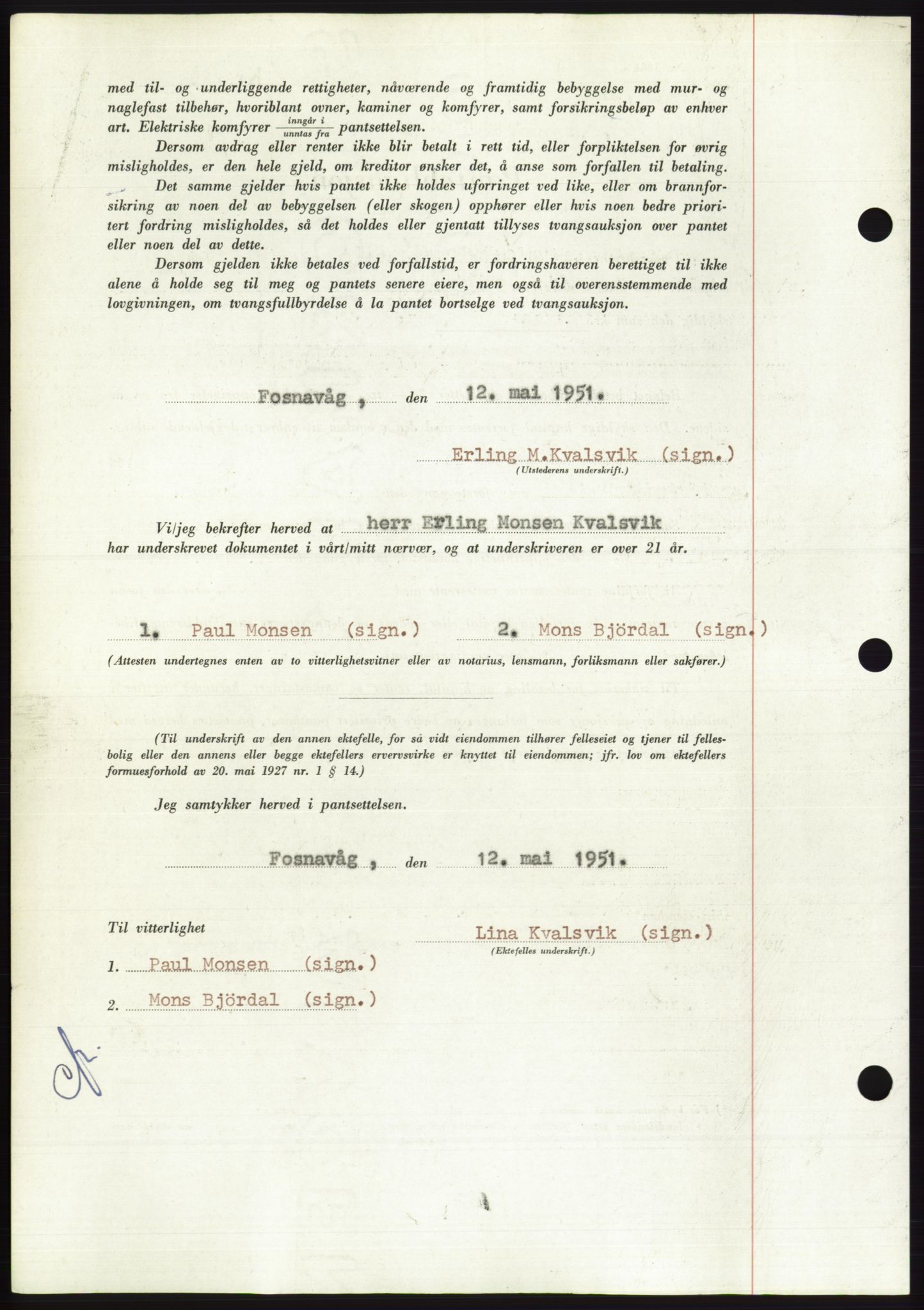 Søre Sunnmøre sorenskriveri, AV/SAT-A-4122/1/2/2C/L0120: Pantebok nr. 8B, 1951-1951, Dagboknr: 975/1951