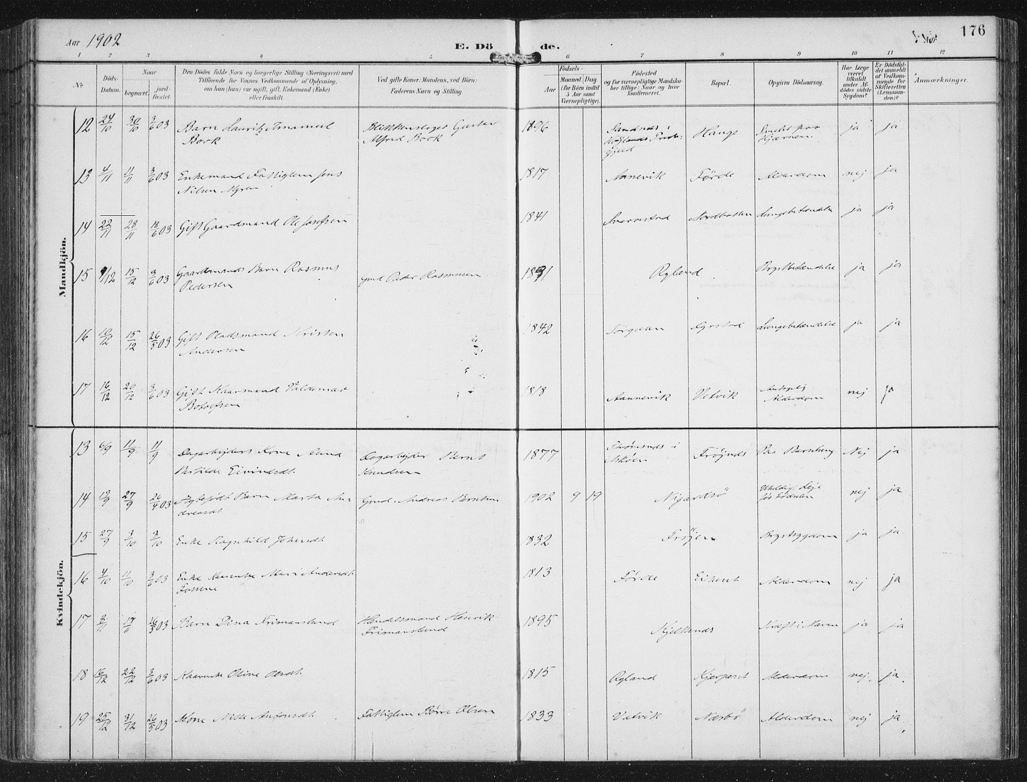 Bremanger sokneprestembete, AV/SAB-A-82201/H/Haa/Haab/L0002: Ministerialbok nr. B  2, 1896-1908, s. 176