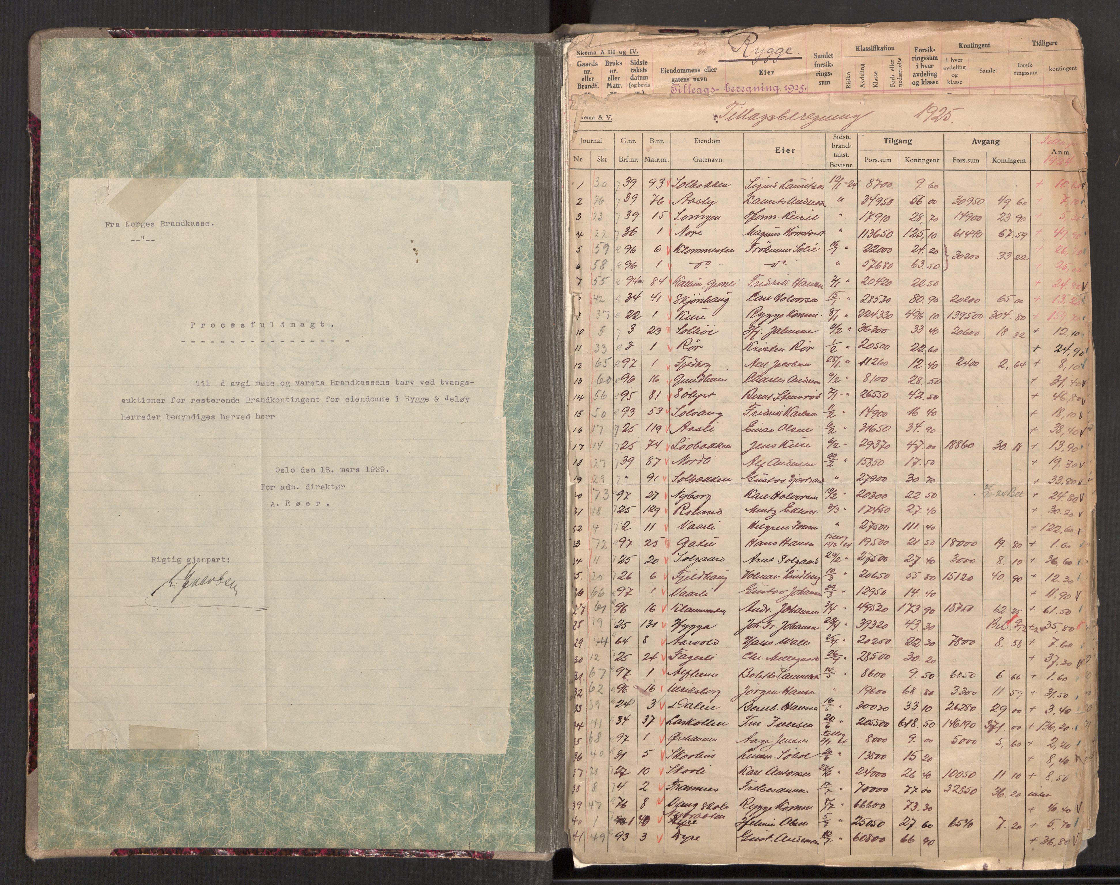 Norges brannkasse, branntakster Rygge, AV/SAO-A-11368/F/Fb/L0001: Branntakstprotokoll II, 1937-1955