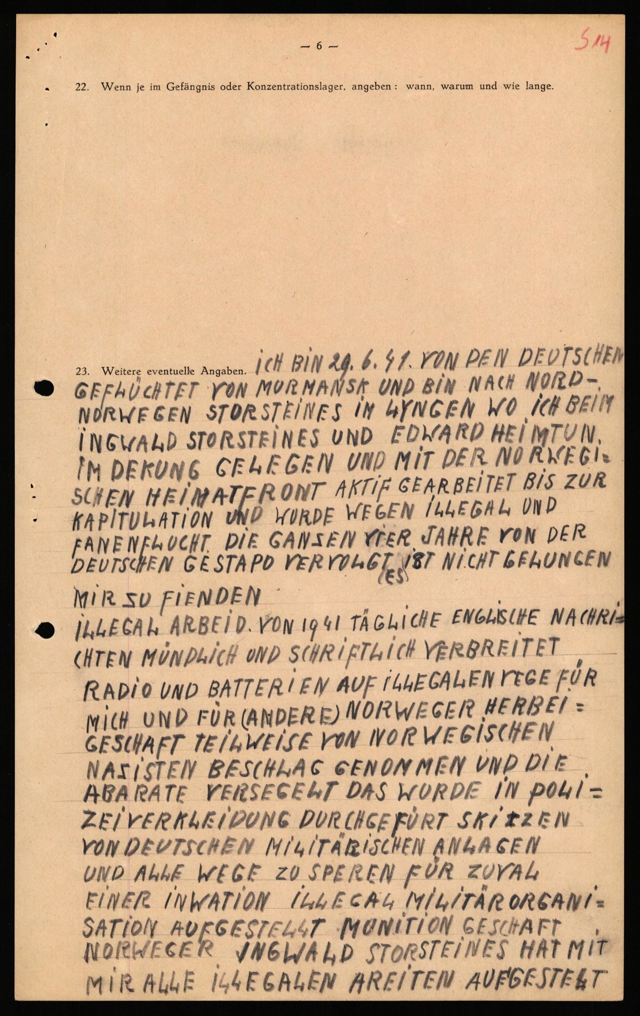 Forsvaret, Forsvarets overkommando II, AV/RA-RAFA-3915/D/Db/L0040: CI Questionaires. Tyske okkupasjonsstyrker i Norge. Østerrikere., 1945-1946, s. 232