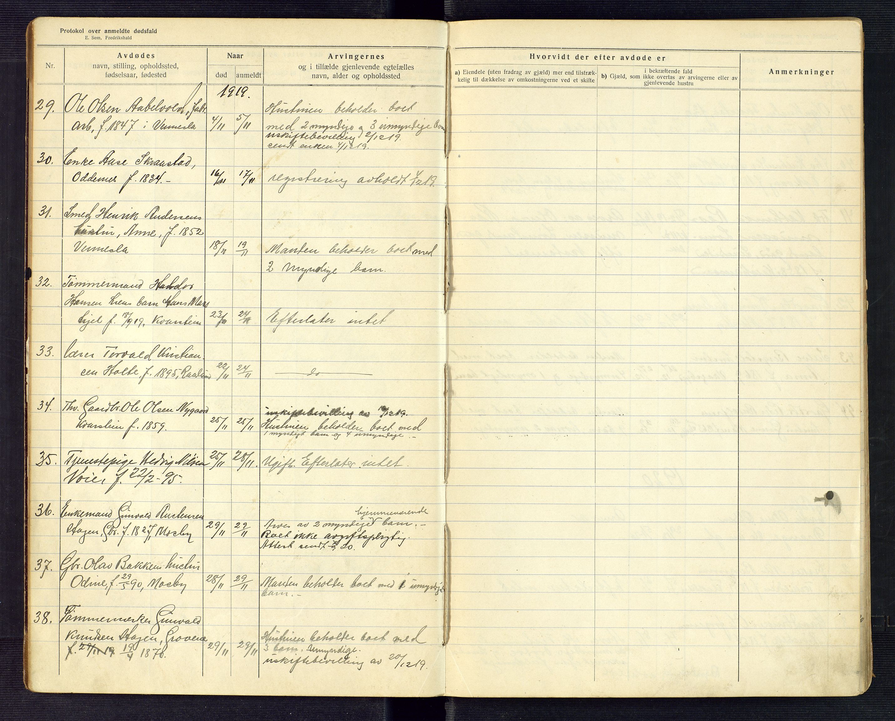 Torridal sorenskriveri, AV/SAK-1221-0012/H/Ha/L0007: Dødsfallsprotokoll Oddernes nr. 3, 1919-1927