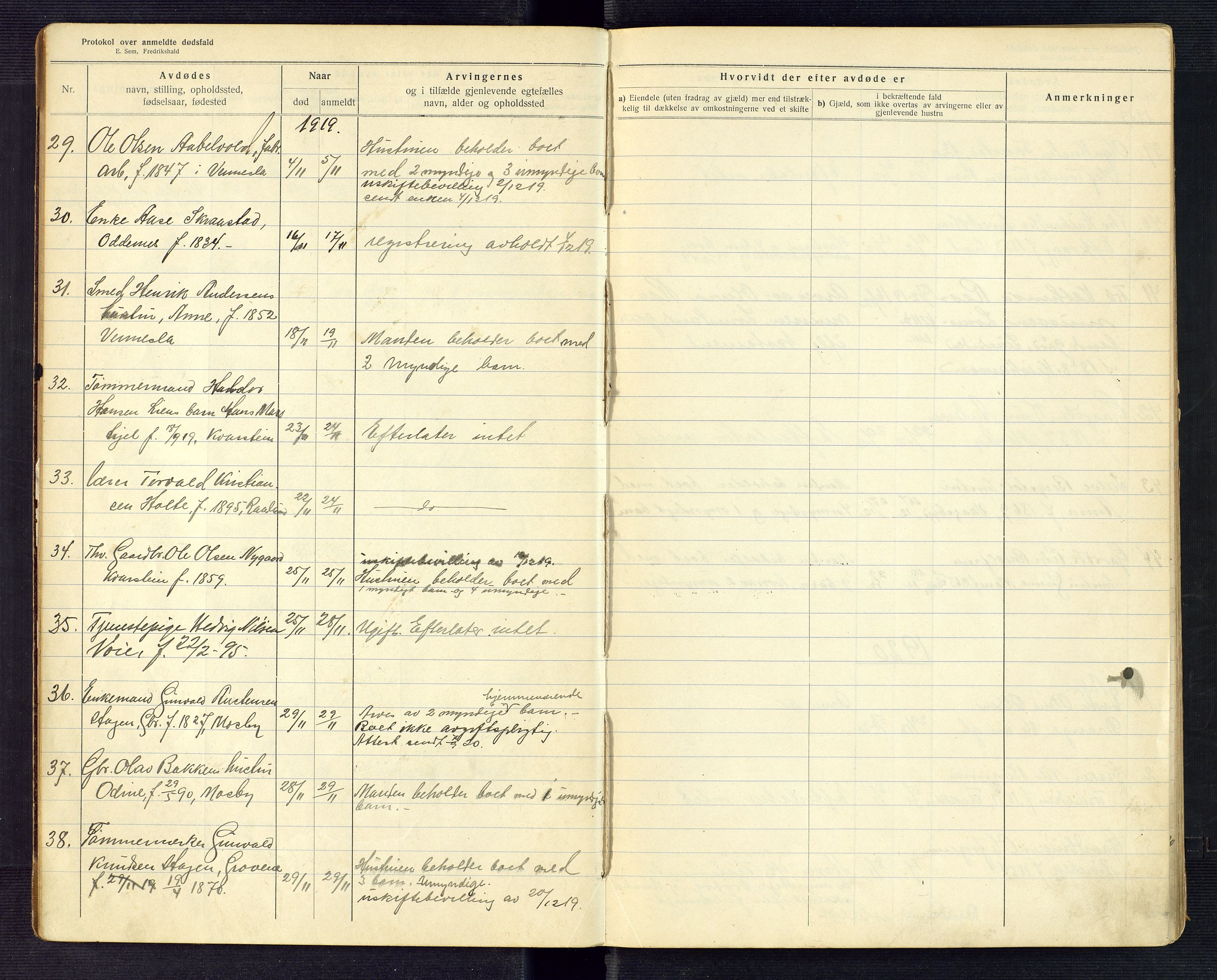 Torridal sorenskriveri, SAK/1221-0012/H/Ha/L0007: Dødsfallsprotokoll Oddernes nr. 3, 1919-1927