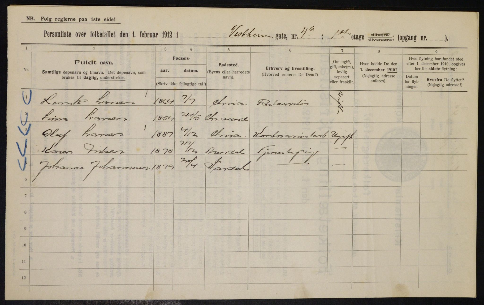 OBA, Kommunal folketelling 1.2.1912 for Kristiania, 1912, s. 122422