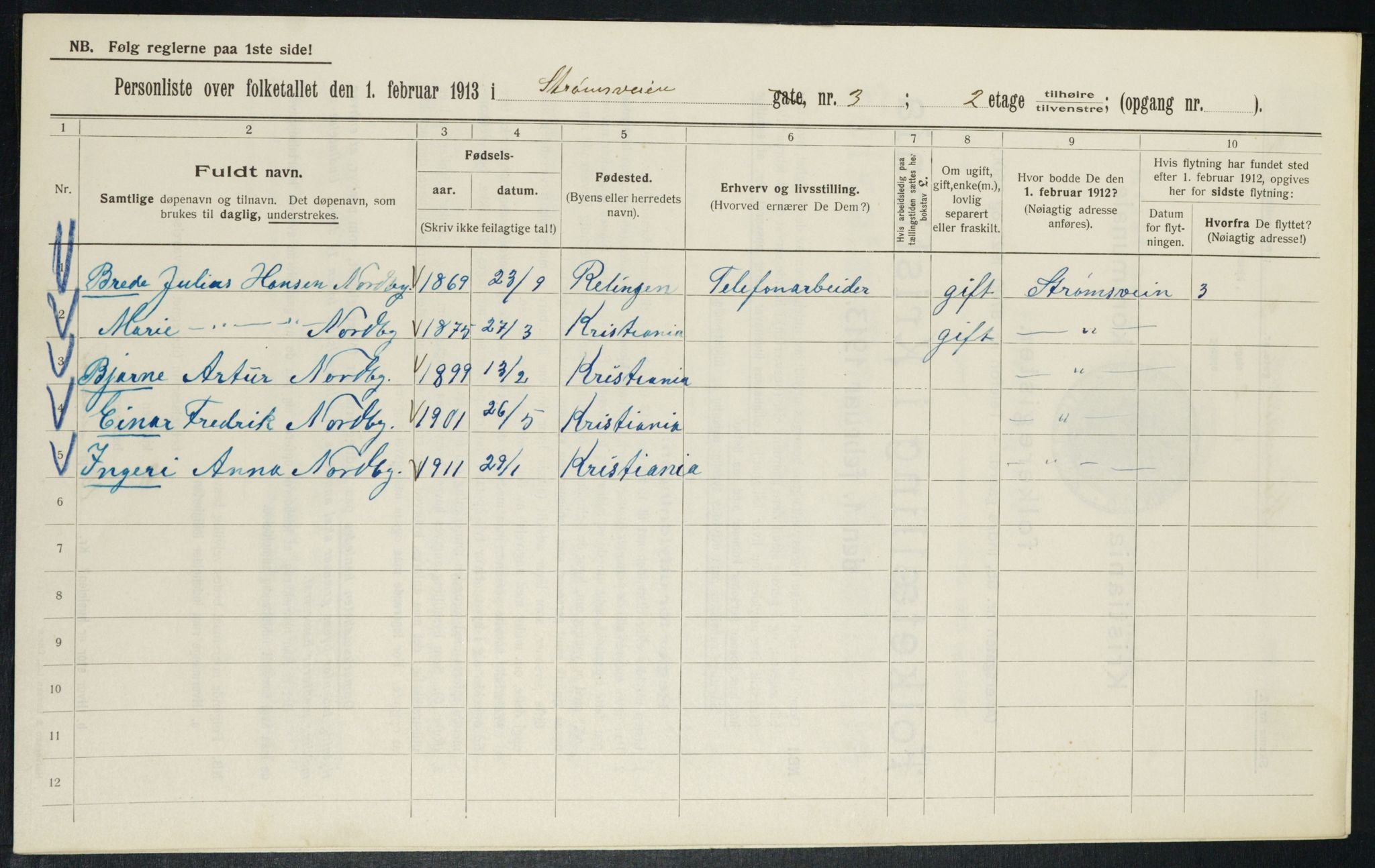 OBA, Kommunal folketelling 1.2.1913 for Kristiania, 1913, s. 104059