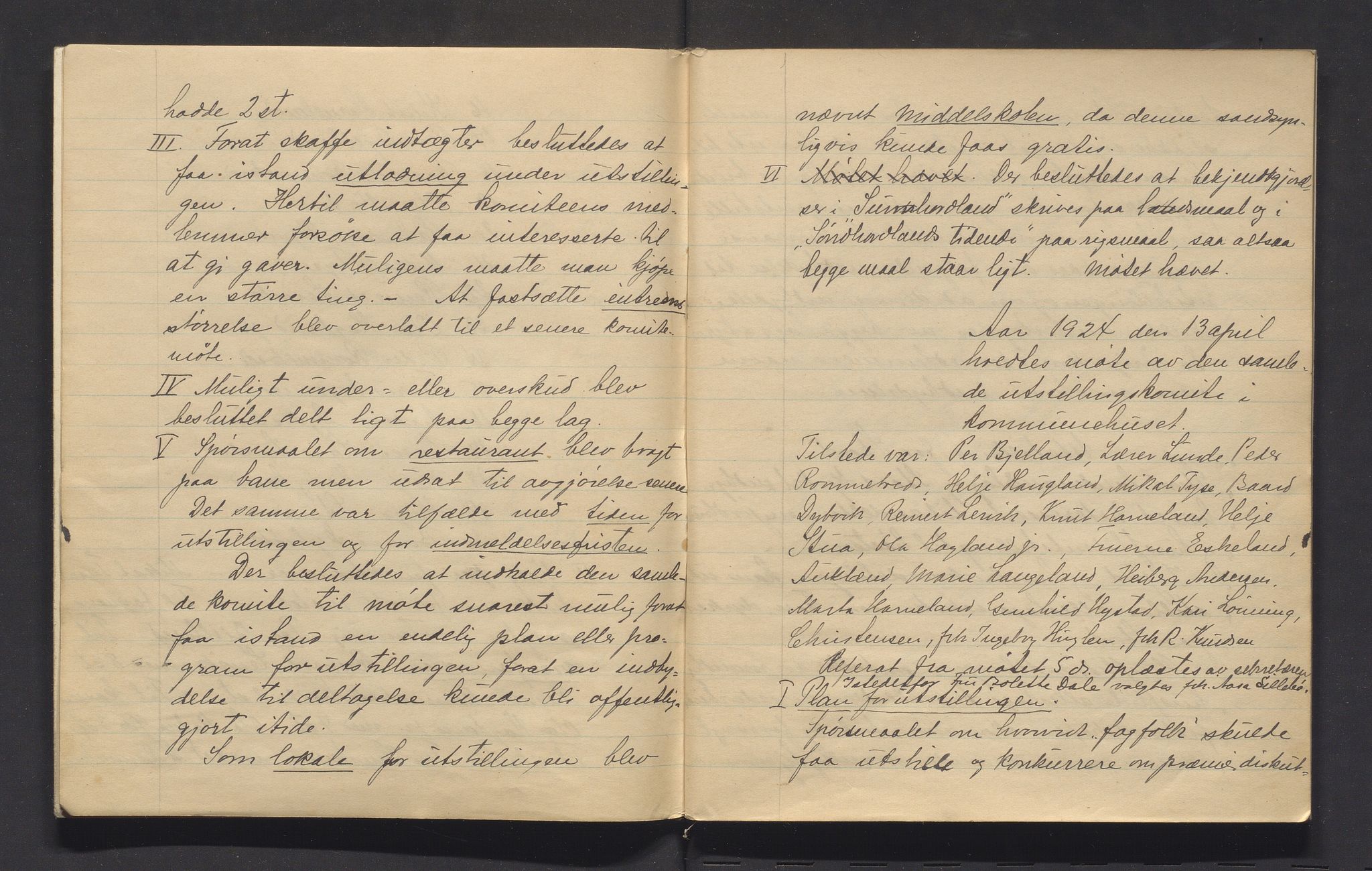 Landmandsforeningen i Stord, IKAH/1221-Pa0001/A/Ab/L0001: Møtebok  jordbruk-, hagebruk og husflidsutstillinga , 1924