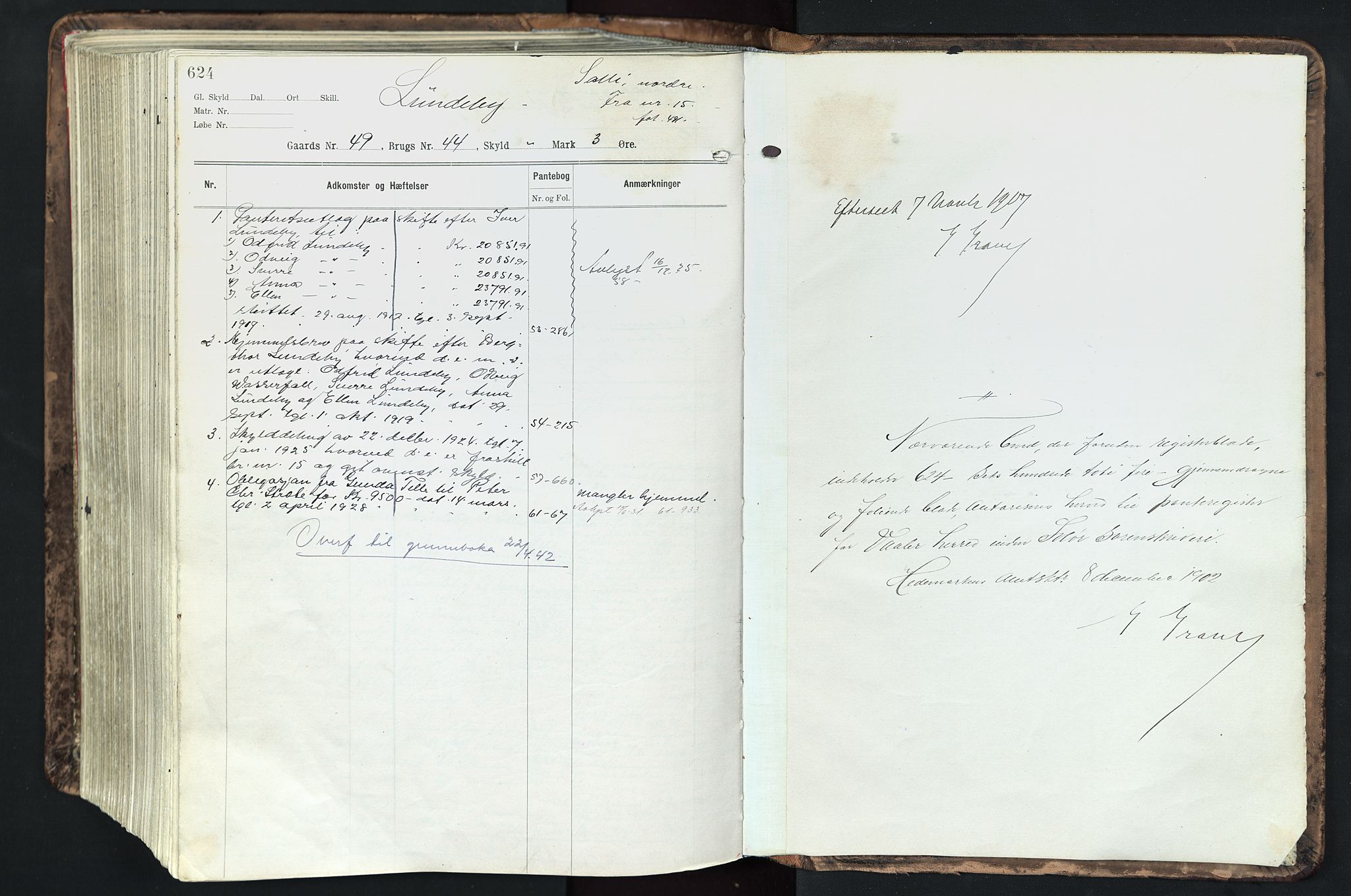 Solør tingrett, AV/SAH-TING-008/H/Ha/Hak/L0003: Panteregister nr. III, 1900-1935, s. 624