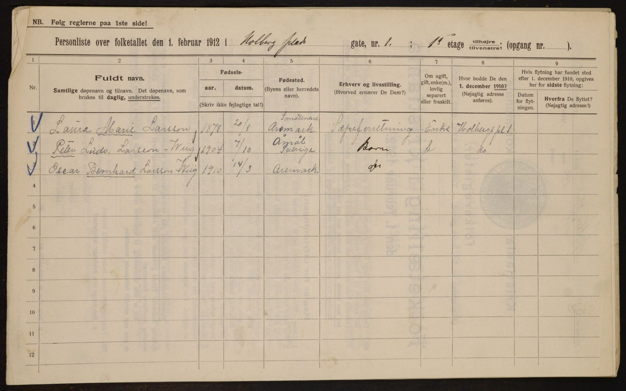 OBA, Kommunal folketelling 1.2.1912 for Kristiania, 1912, s. 40925