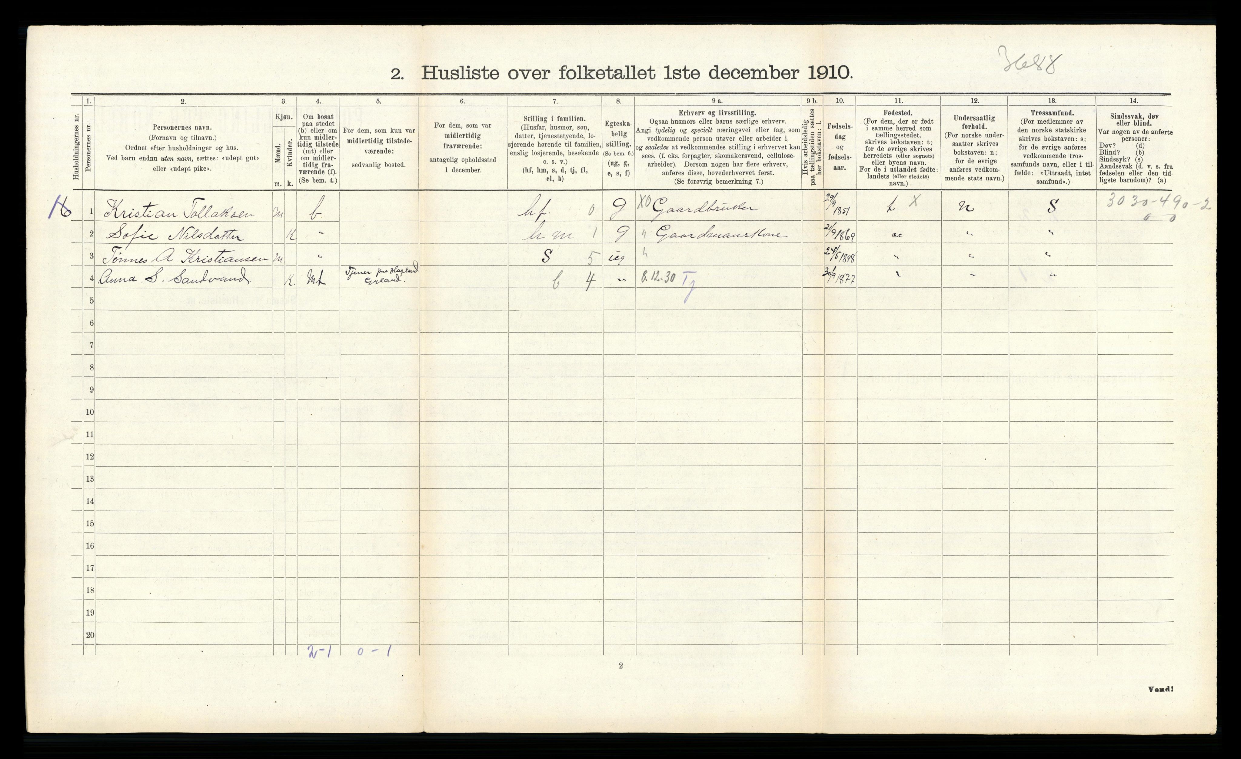 RA, Folketelling 1910 for 1044 Gyland herred, 1910, s. 205