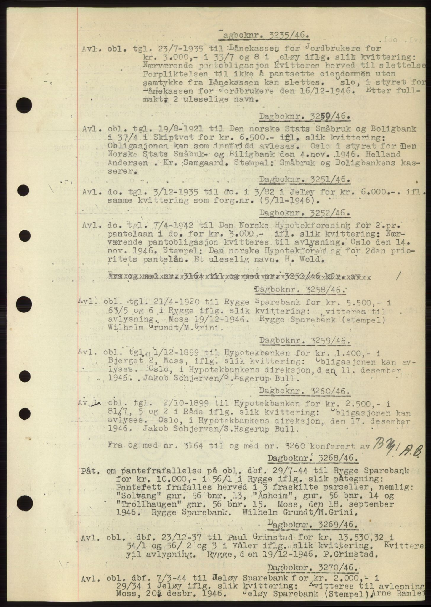 Moss sorenskriveri, SAO/A-10168: Pantebok nr. C10, 1938-1950, Dagboknr: 3235/1946