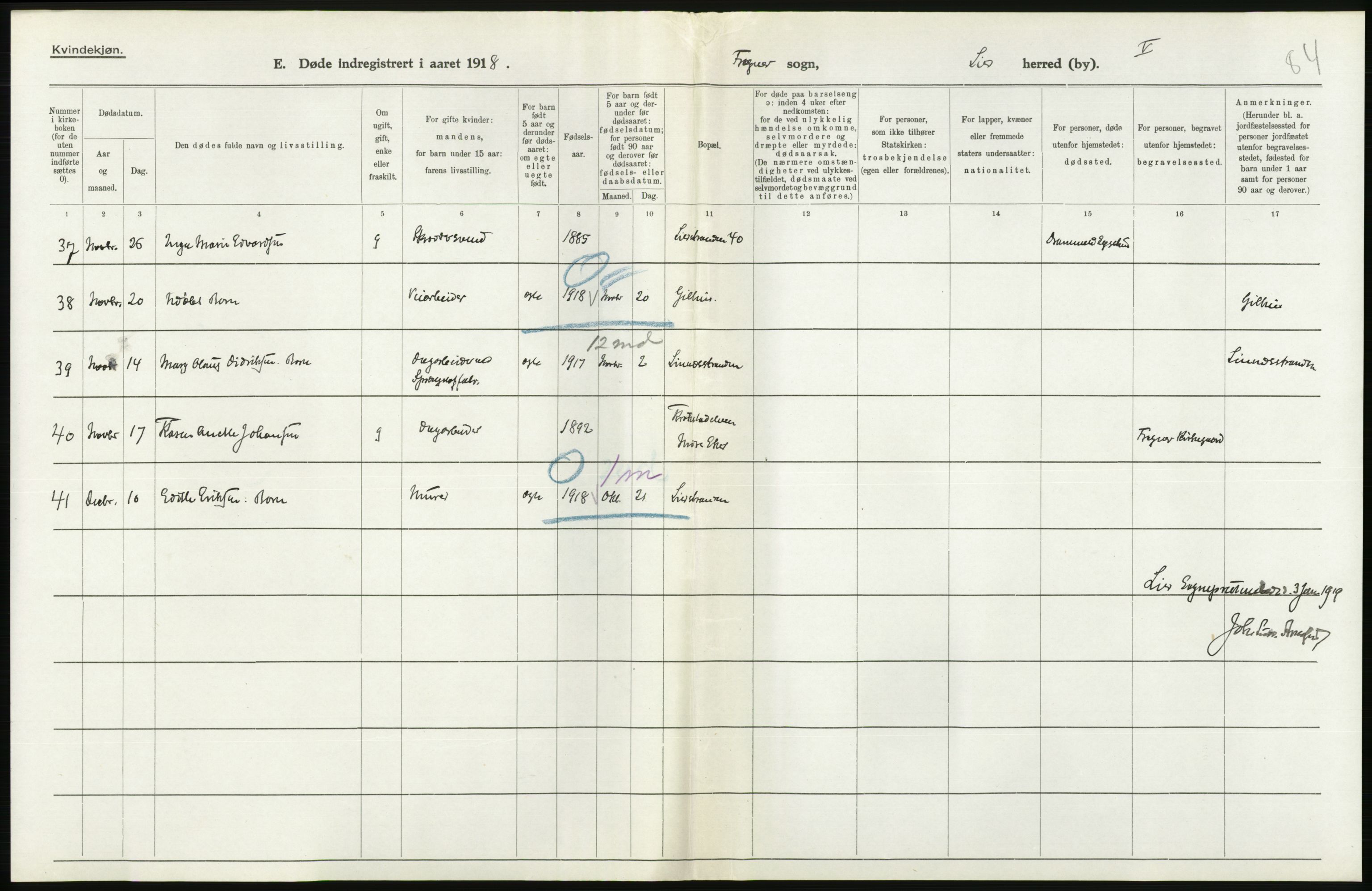 Statistisk sentralbyrå, Sosiodemografiske emner, Befolkning, AV/RA-S-2228/D/Df/Dfb/Dfbh/L0020: Buskerud fylke: Døde. Bygder og byer., 1918, s. 362