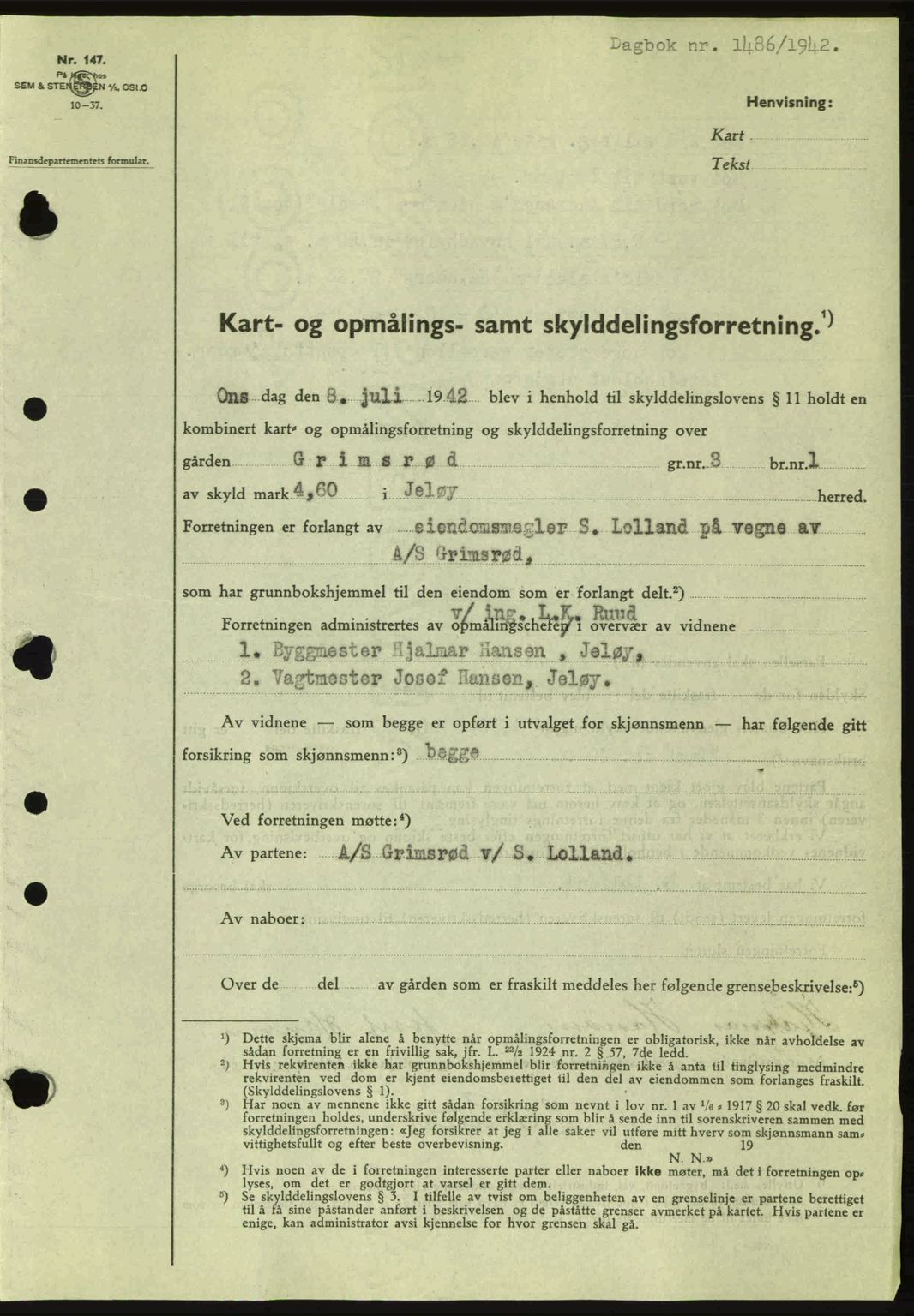 Moss sorenskriveri, SAO/A-10168: Pantebok nr. A10, 1942-1943, Dagboknr: 1486/1942