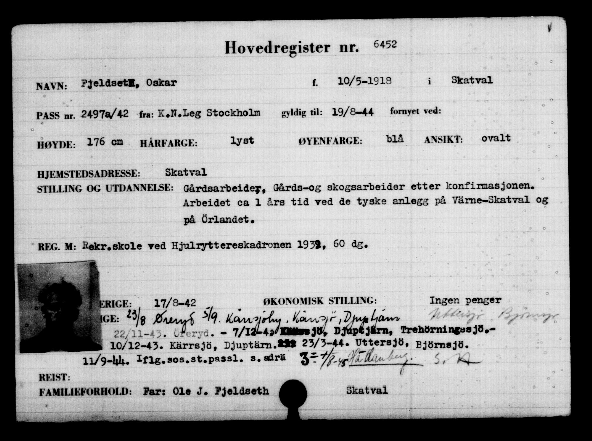 Utenriksstasjonene, Legasjonen i Stockholm, Flyktningkontoret, AV/RA-S-6753/V/Va/L0004: Kjesäterkartoteket, flyktninger med registreringsnr. 3496-6610, 1940-1945, s. 3503