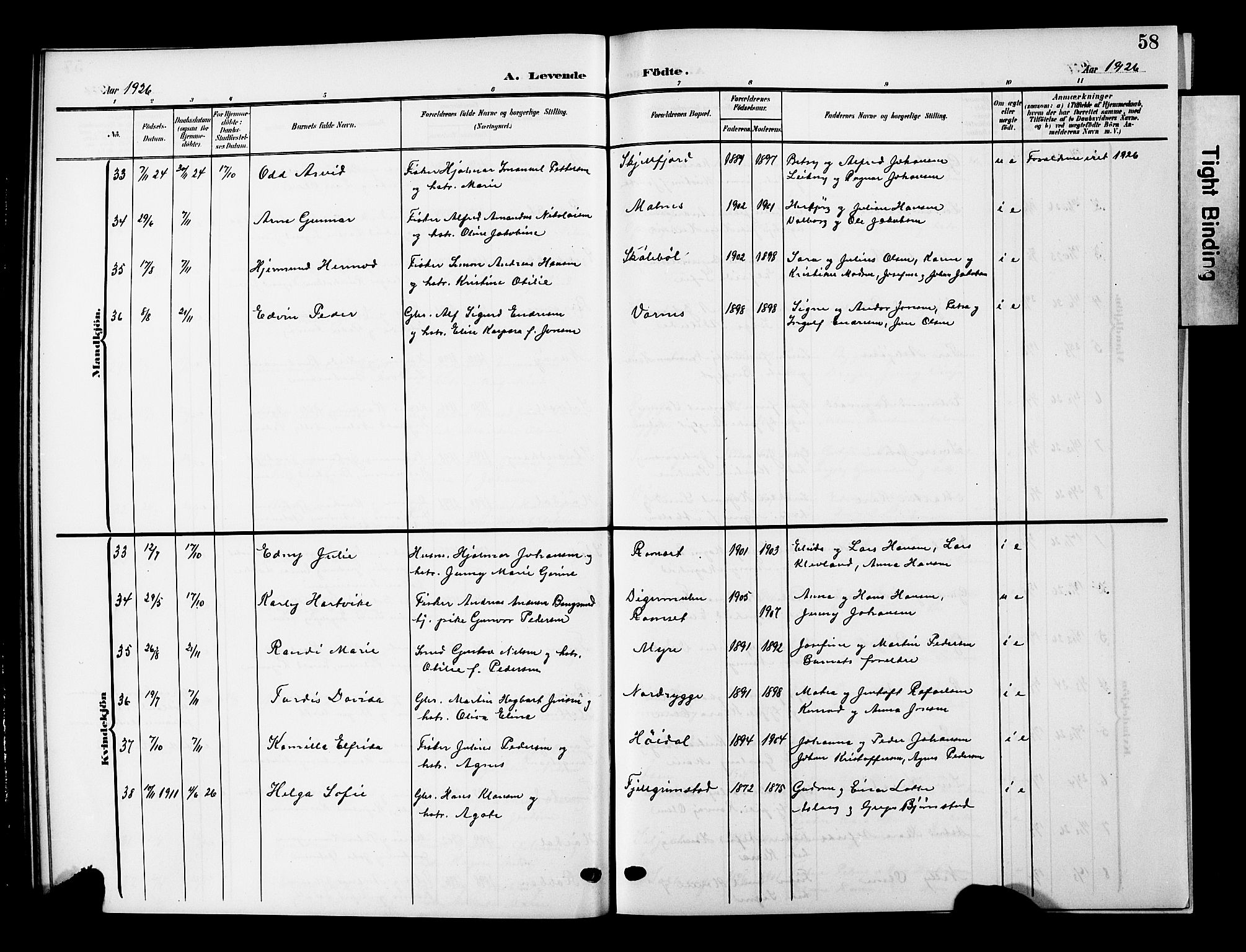 Ministerialprotokoller, klokkerbøker og fødselsregistre - Nordland, AV/SAT-A-1459/893/L1350: Klokkerbok nr. 893C05, 1906-1927, s. 58