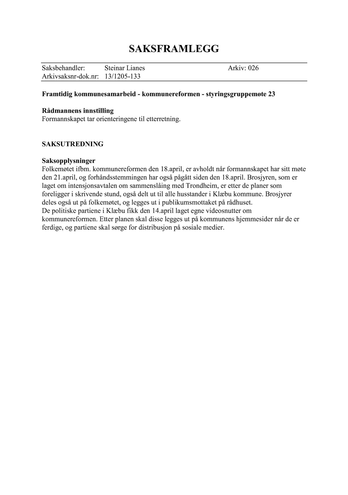 Klæbu Kommune, TRKO/KK/02-FS/L009: Formannsskapet - Møtedokumenter, 2016, s. 1213