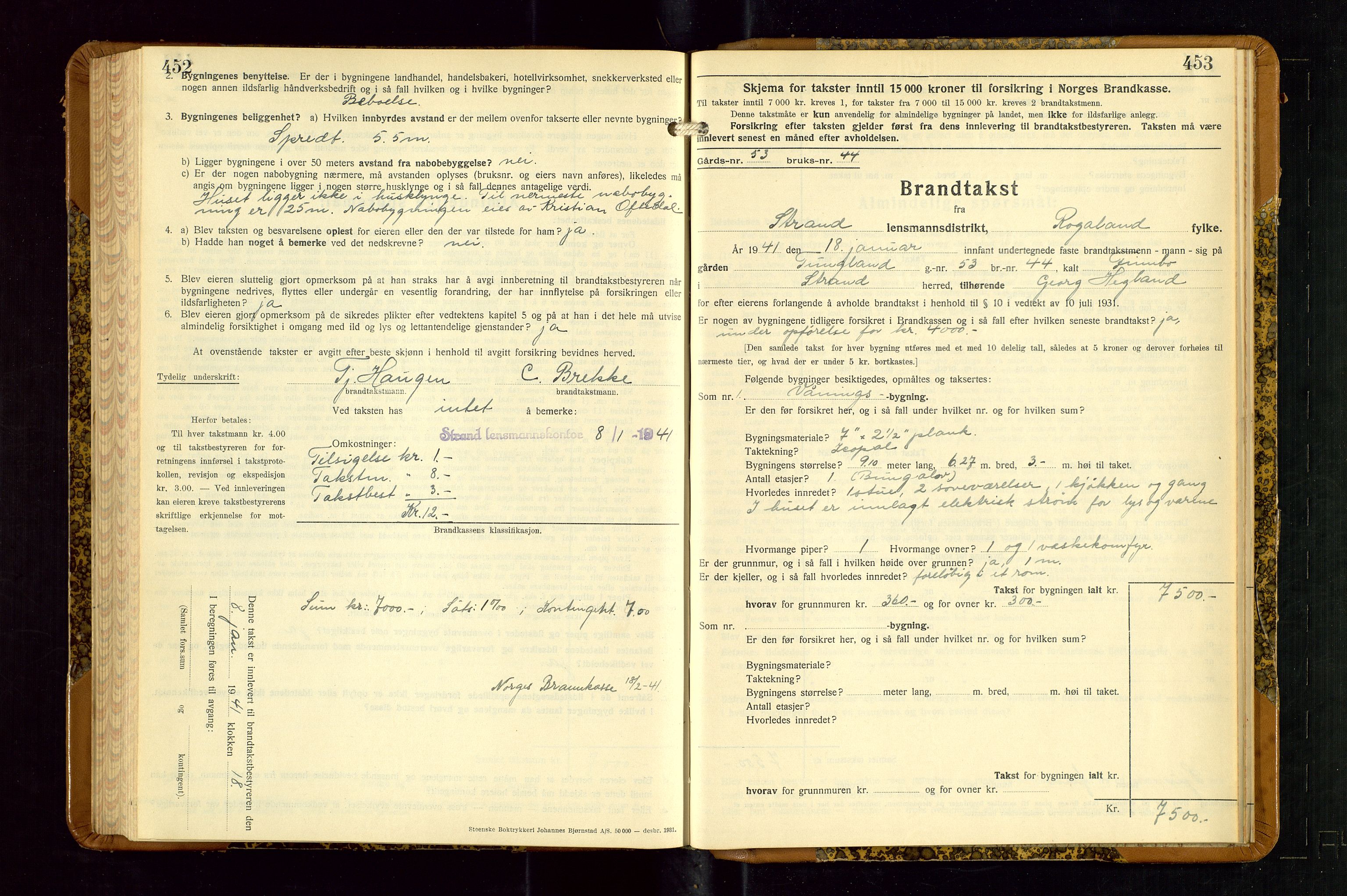 Strand og Forsand lensmannskontor, AV/SAST-A-100451/Gob/L0001: Branntakstprotokoll, 1935-1942, s. 452-453