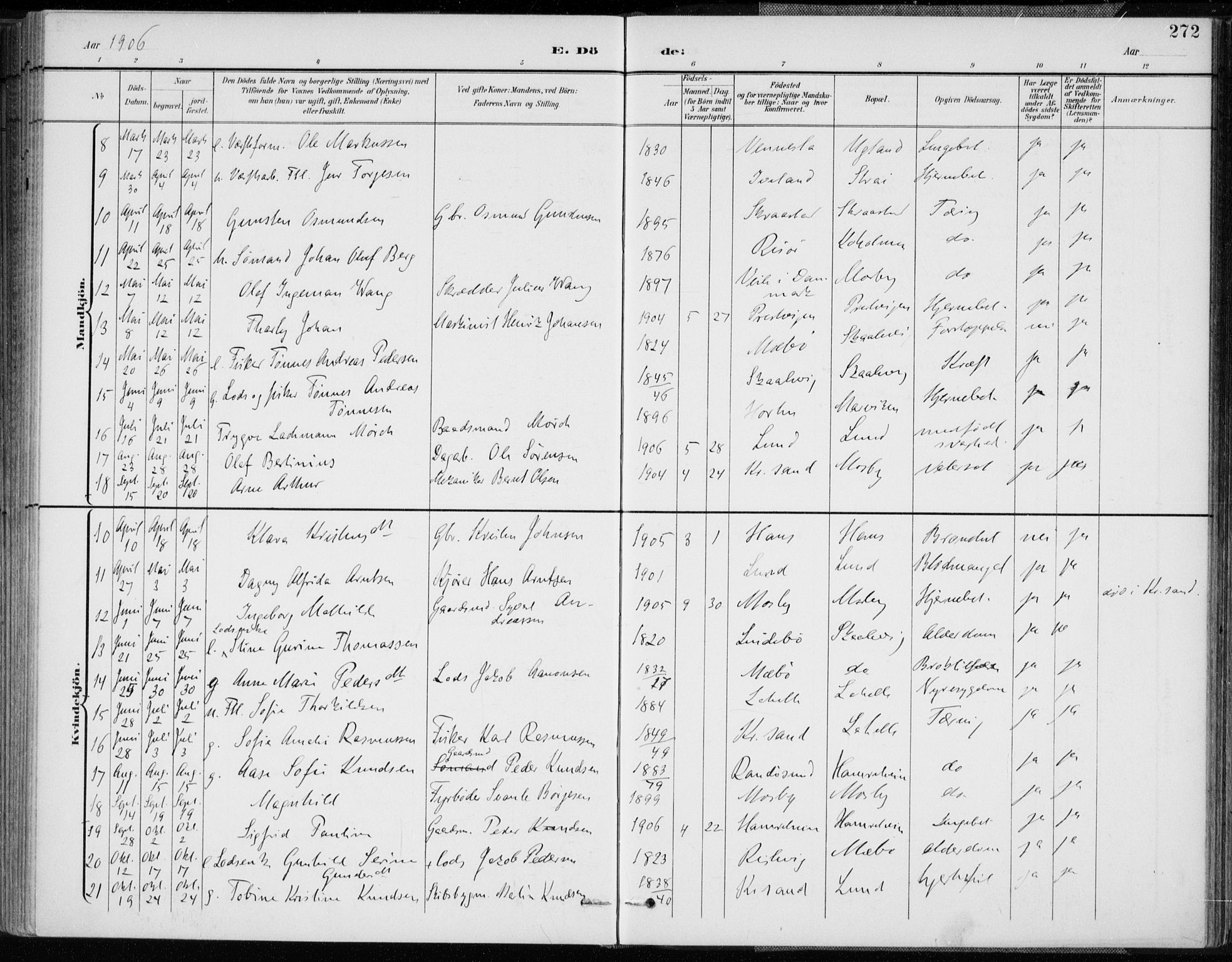 Oddernes sokneprestkontor, SAK/1111-0033/F/Fa/Faa/L0010: Ministerialbok nr. A 10, 1897-1911, s. 272