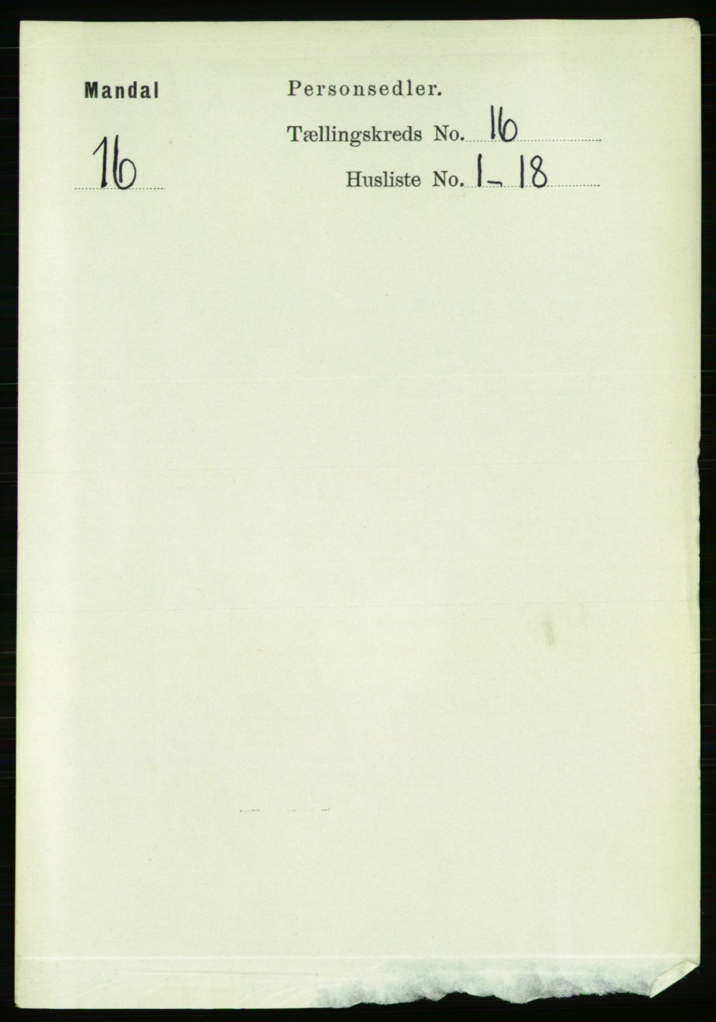 RA, Folketelling 1891 for 1002 Mandal ladested, 1891, s. 3461