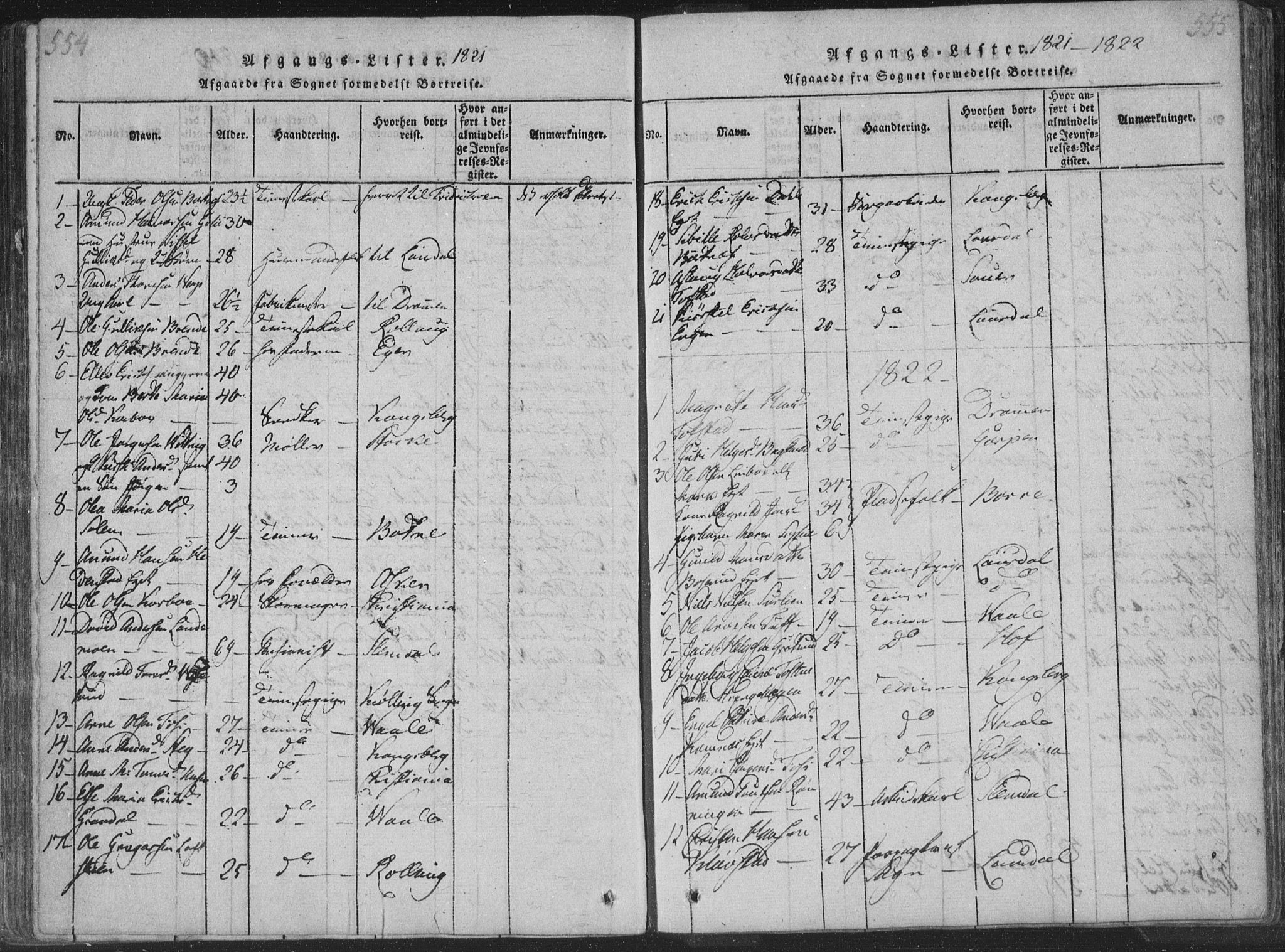 Sandsvær kirkebøker, SAKO/A-244/F/Fa/L0004: Ministerialbok nr. I 4, 1817-1839, s. 554-555