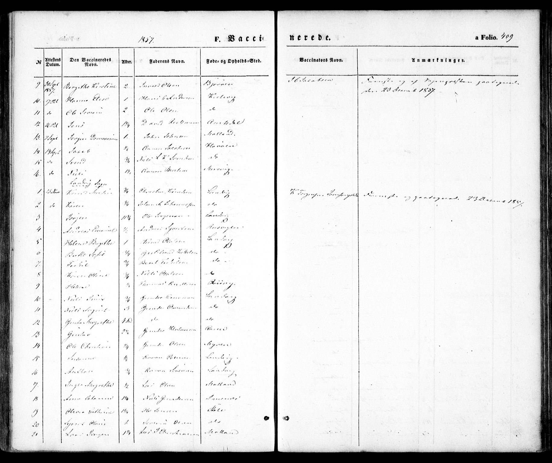 Hommedal sokneprestkontor, AV/SAK-1111-0023/F/Fa/Fab/L0004: Ministerialbok nr. A 4, 1848-1860, s. 409