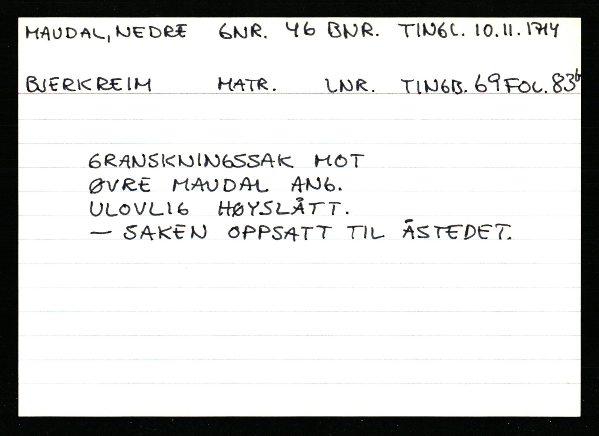 Statsarkivet i Stavanger, AV/SAST-A-101971/03/Y/Ym/L0037: Åstedskort sortert etter gårdsnavn: Lædre - Mauland, 1600-1950, s. 621