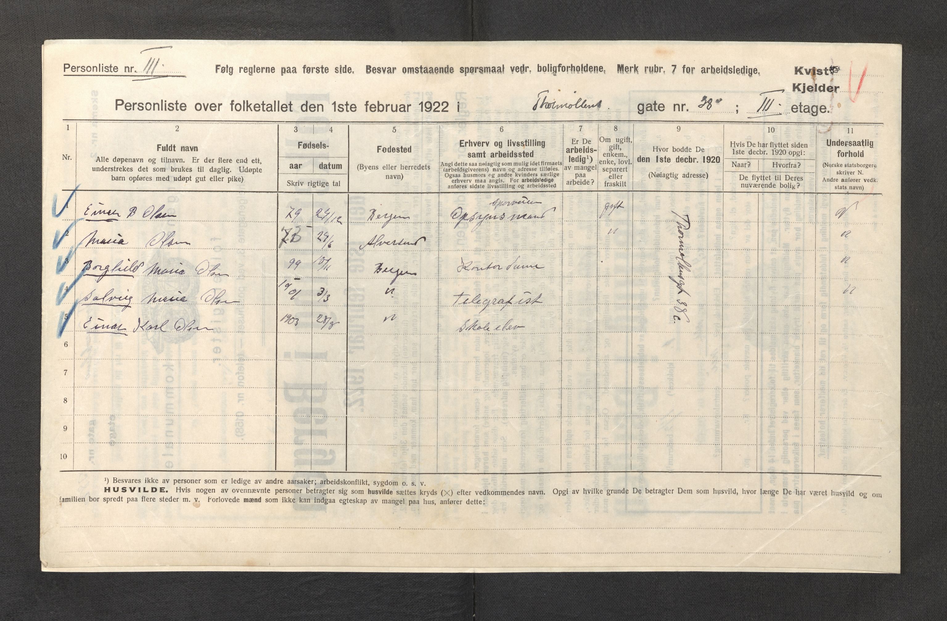 SAB, Kommunal folketelling 1922 for Bergen kjøpstad, 1922, s. 43708