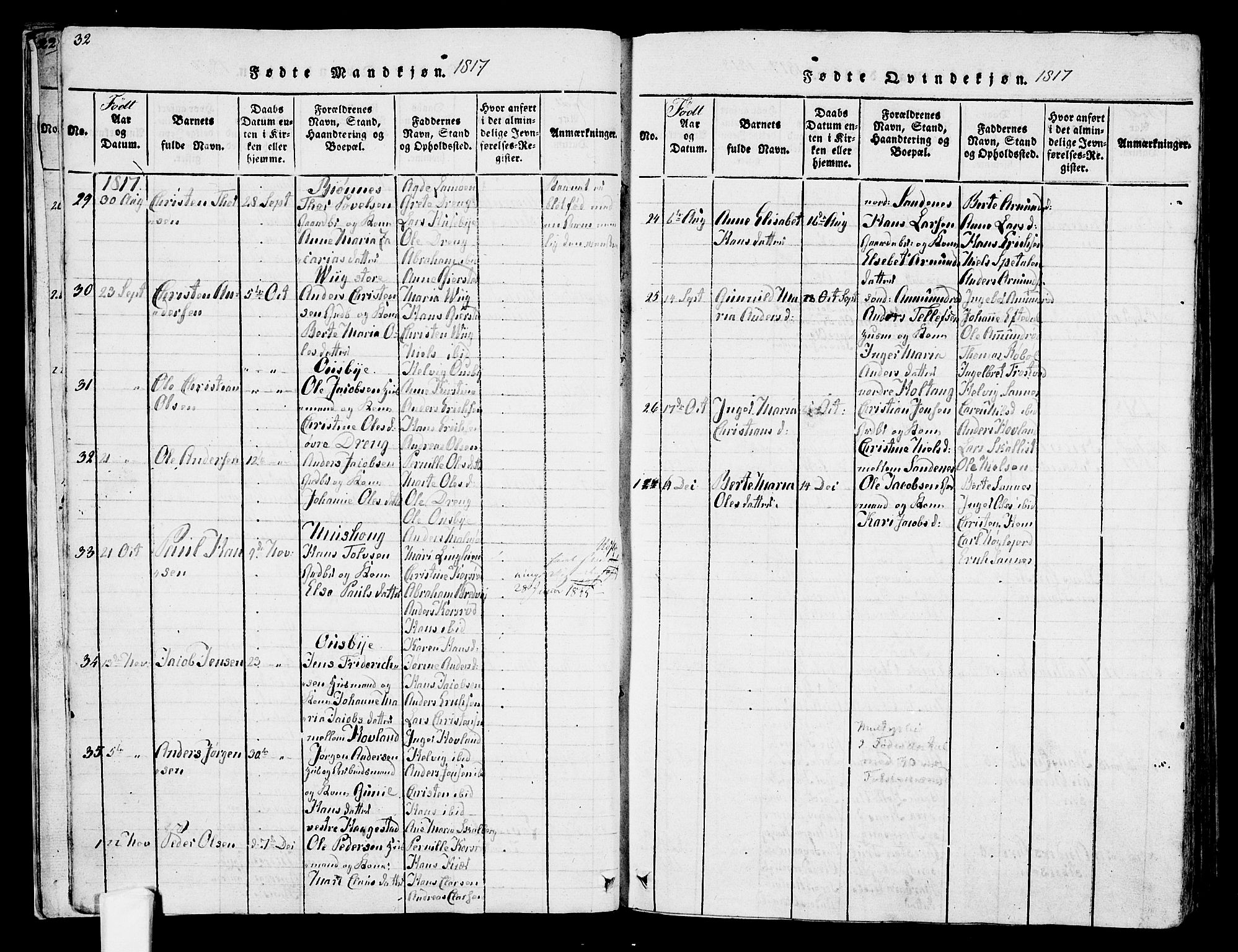 Tjølling kirkebøker, AV/SAKO-A-60/F/Fa/L0005: Ministerialbok nr. 5, 1814-1836, s. 32-33