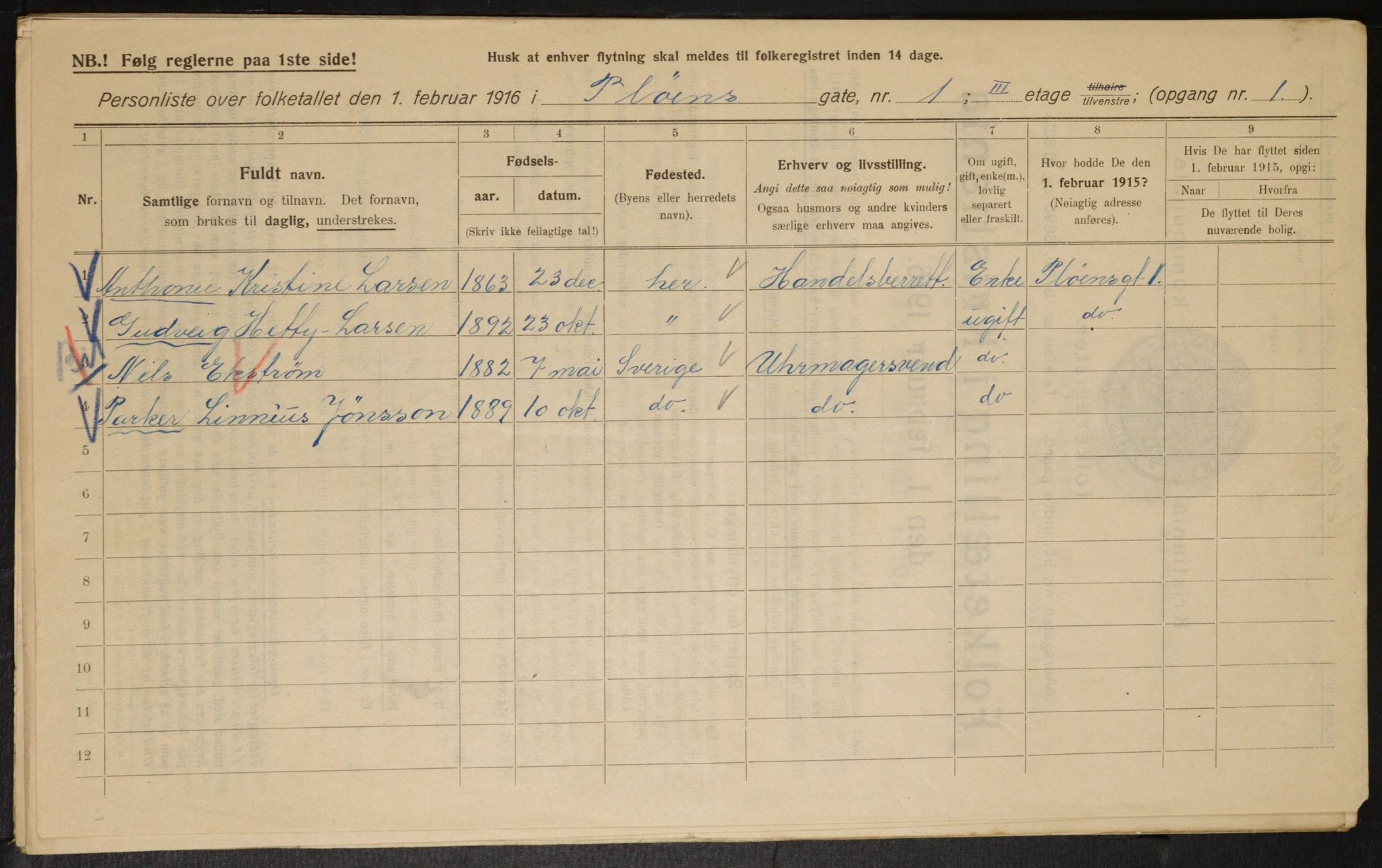 OBA, Kommunal folketelling 1.2.1916 for Kristiania, 1916, s. 82816