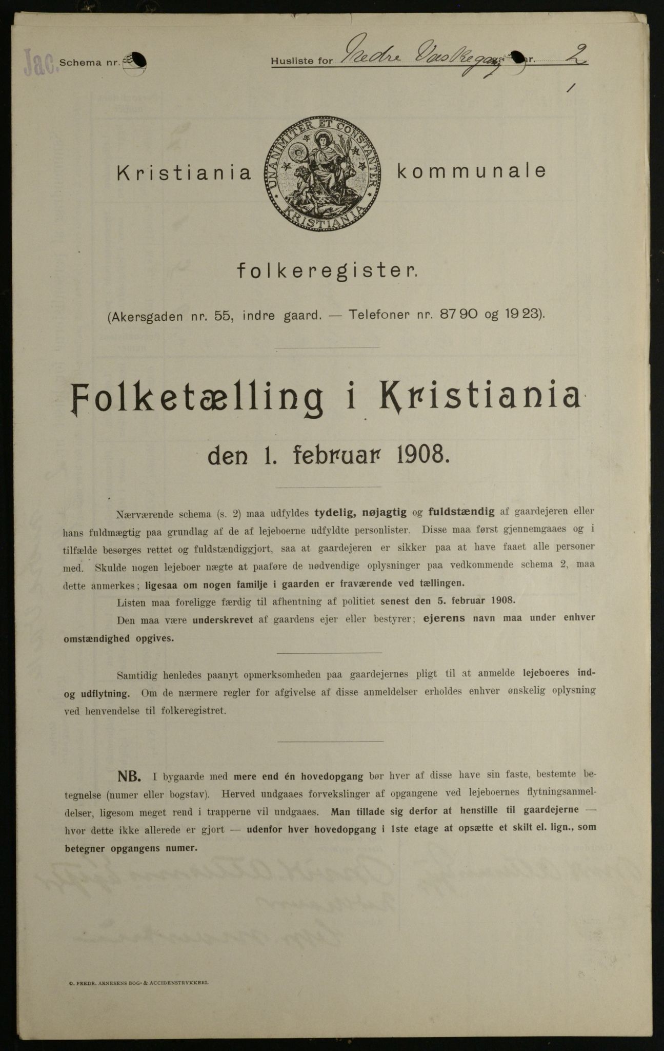 OBA, Kommunal folketelling 1.2.1908 for Kristiania kjøpstad, 1908, s. 62327