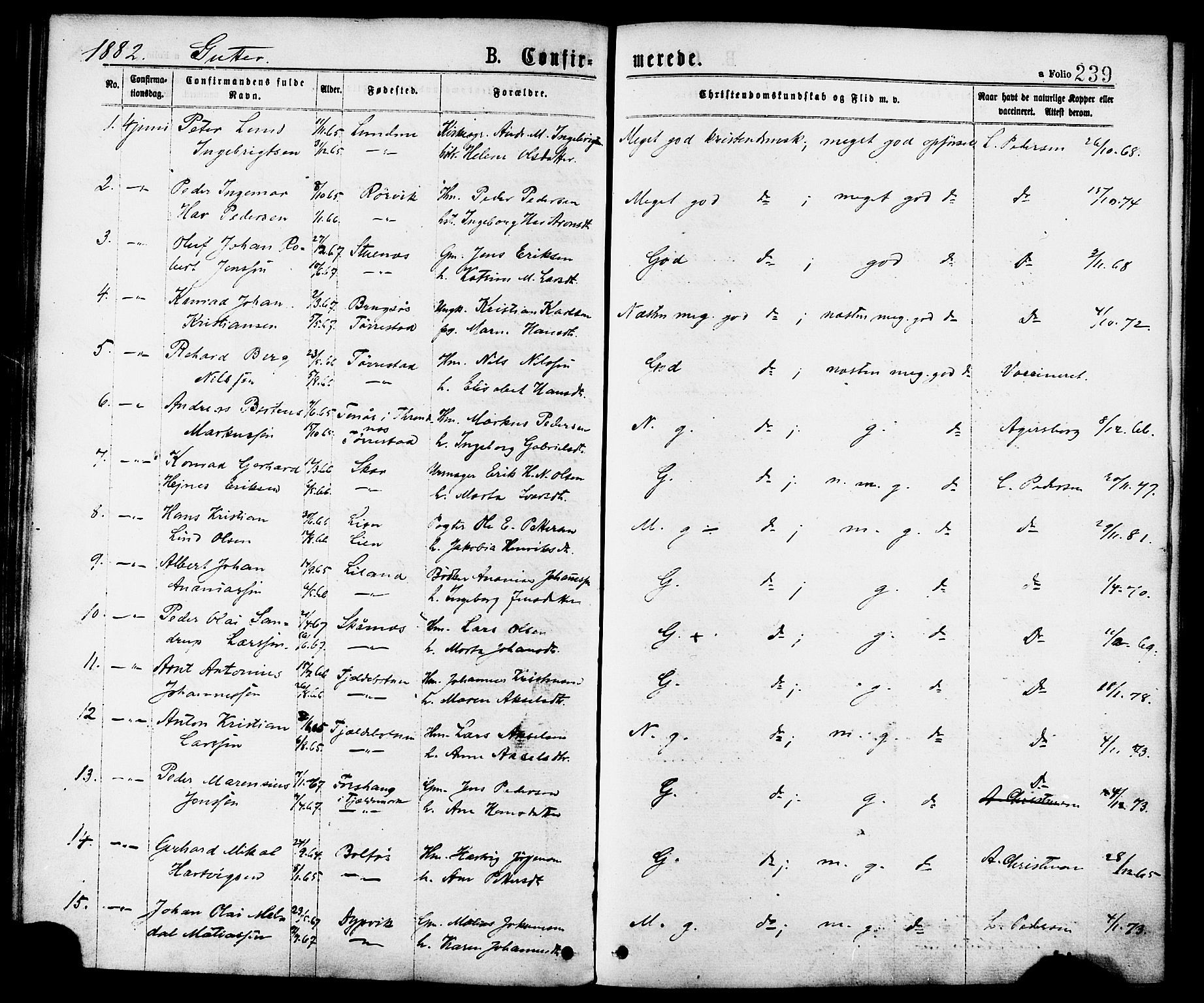 Ministerialprotokoller, klokkerbøker og fødselsregistre - Nordland, AV/SAT-A-1459/863/L0897: Ministerialbok nr. 863A09, 1872-1886, s. 239