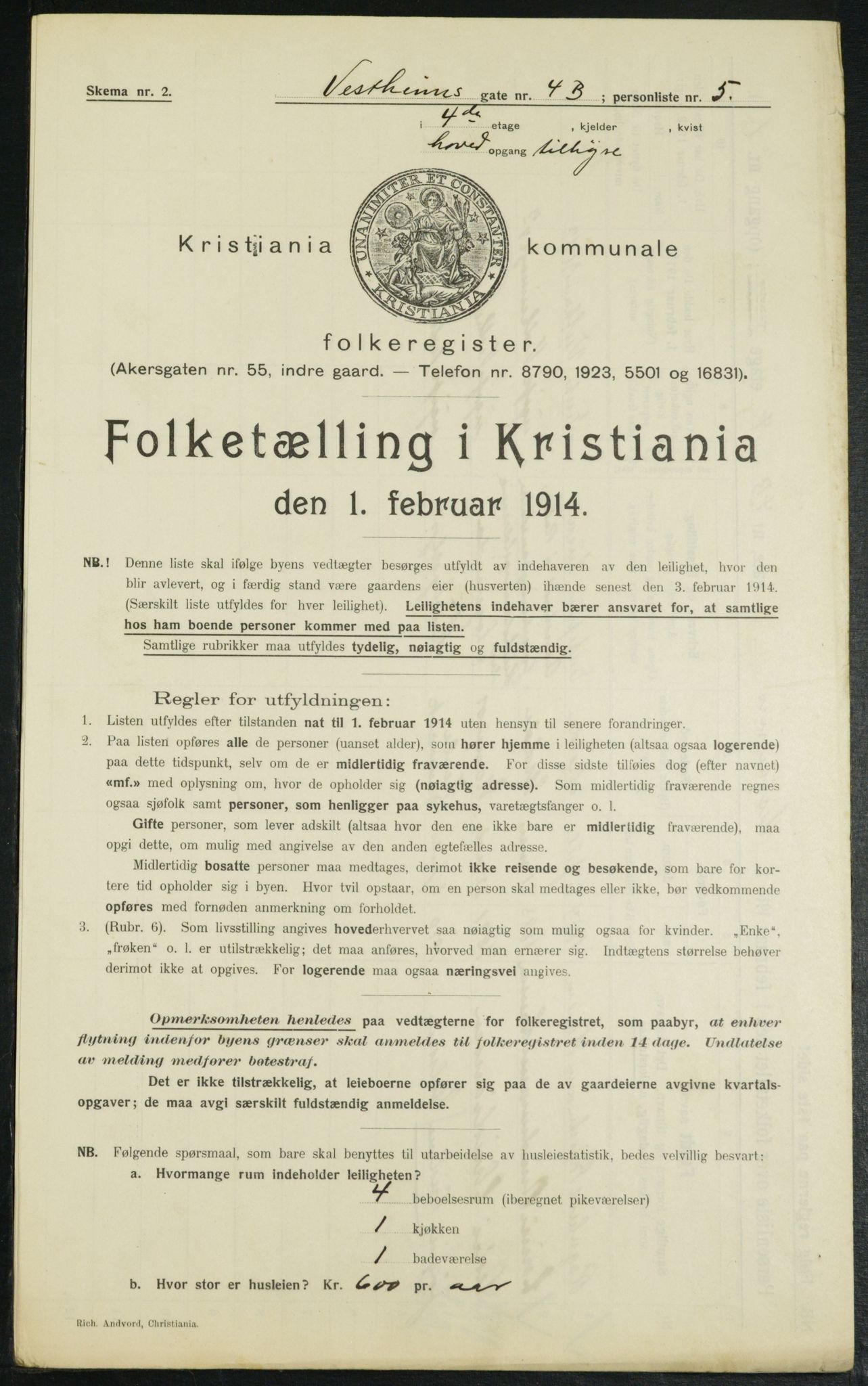 OBA, Kommunal folketelling 1.2.1914 for Kristiania, 1914, s. 123504