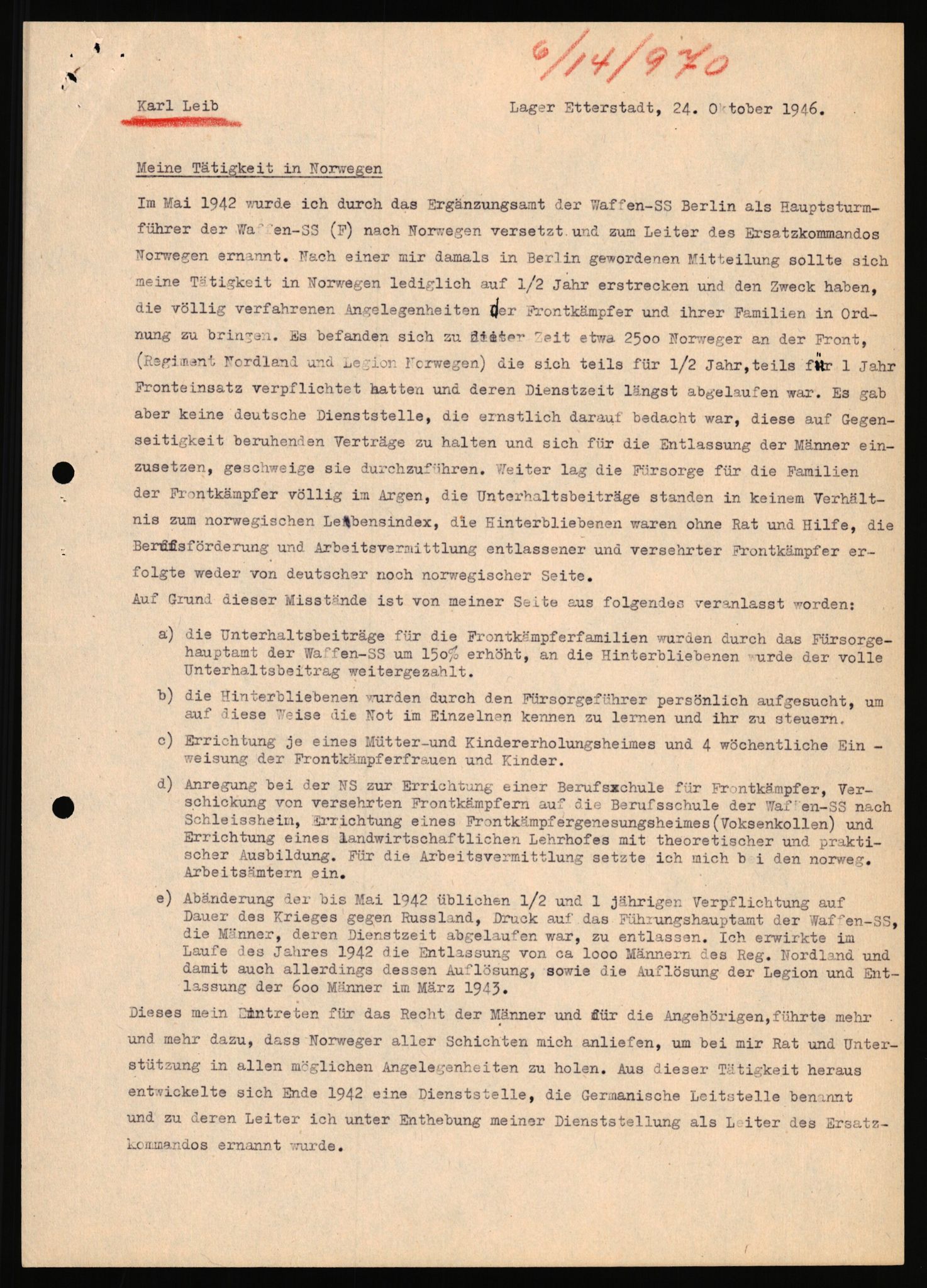 Forsvaret, Forsvarets overkommando II, RA/RAFA-3915/D/Db/L0020: CI Questionaires. Tyske okkupasjonsstyrker i Norge. Tyskere., 1945-1946, s. 39