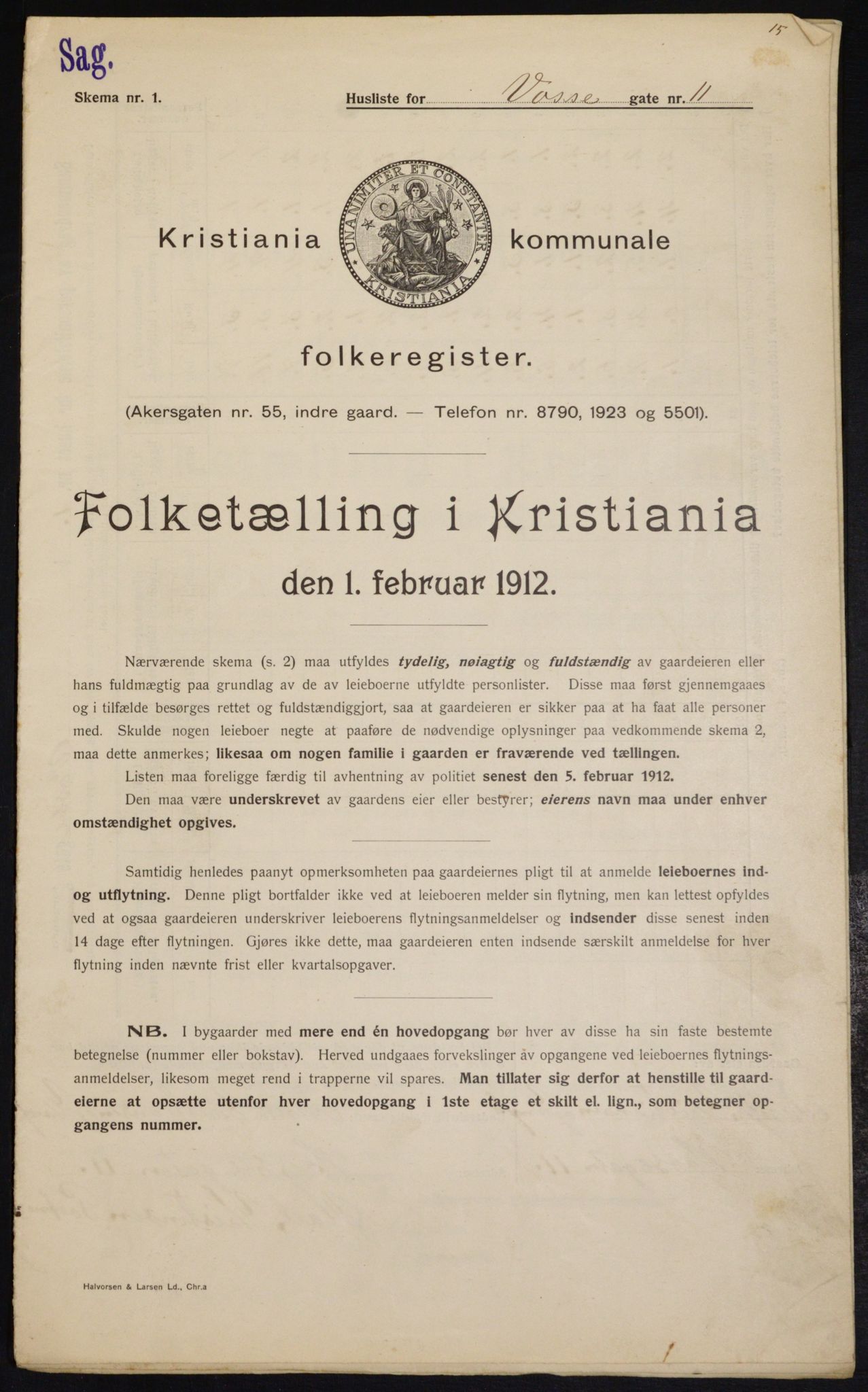 OBA, Kommunal folketelling 1.2.1912 for Kristiania, 1912, s. 125382