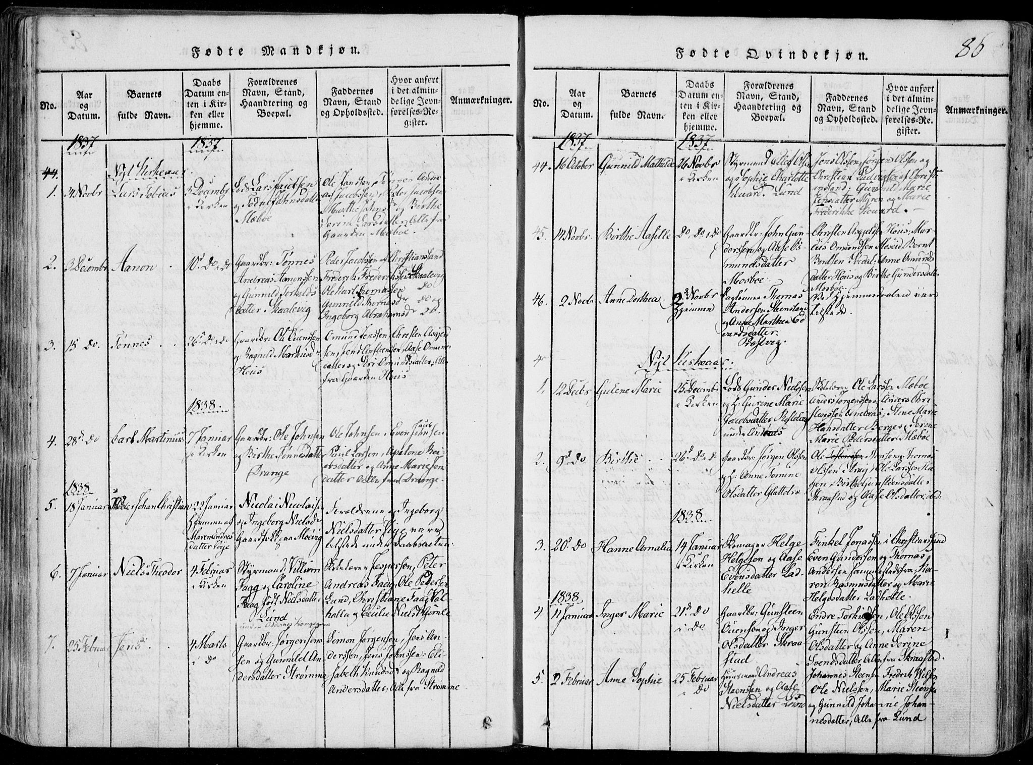 Oddernes sokneprestkontor, SAK/1111-0033/F/Fa/Faa/L0005: Ministerialbok nr. A 5, 1820-1838, s. 86