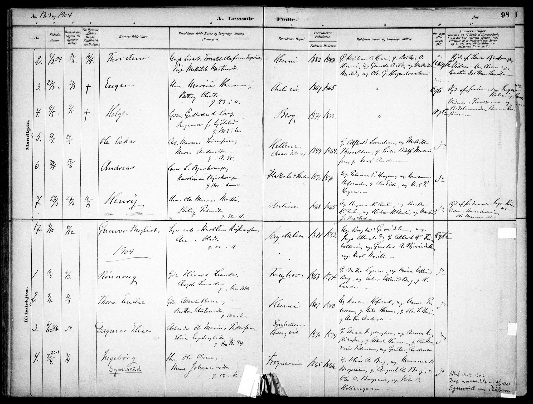 Nes prestekontor Kirkebøker, AV/SAO-A-10410/F/Fc/L0002: Ministerialbok nr. IIi 2, 1882-1916, s. 98