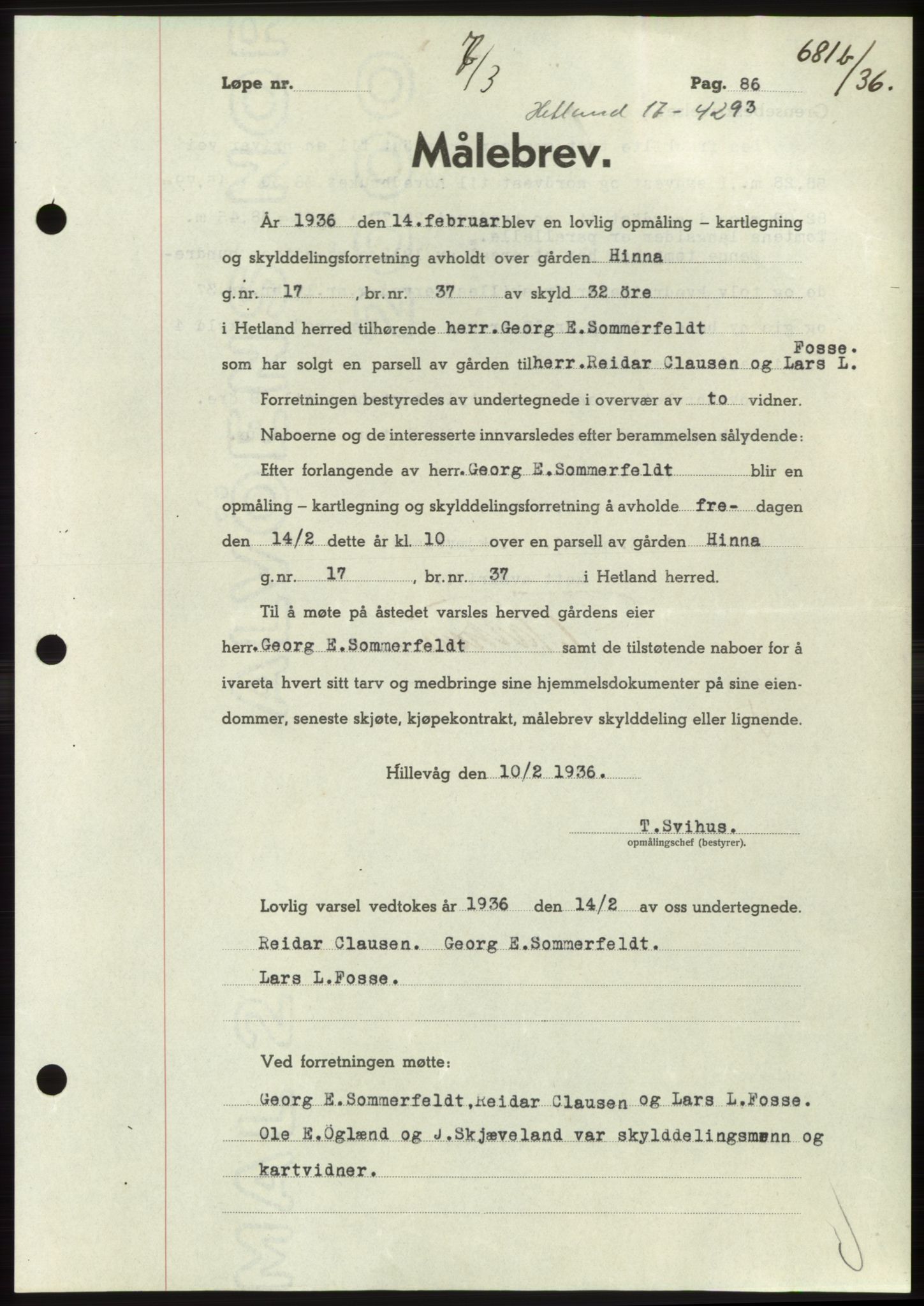 Jæren sorenskriveri, SAST/A-100310/03/G/Gba/L0065: Pantebok nr. 71, 1936-1936, Dagboknr: 681/1936