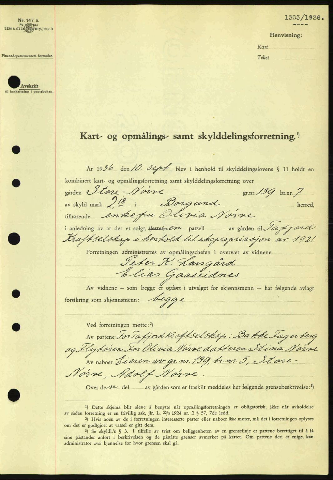 Nordre Sunnmøre sorenskriveri, SAT/A-0006/1/2/2C/2Ca: Pantebok nr. A2, 1936-1937, Dagboknr: 1303/1936