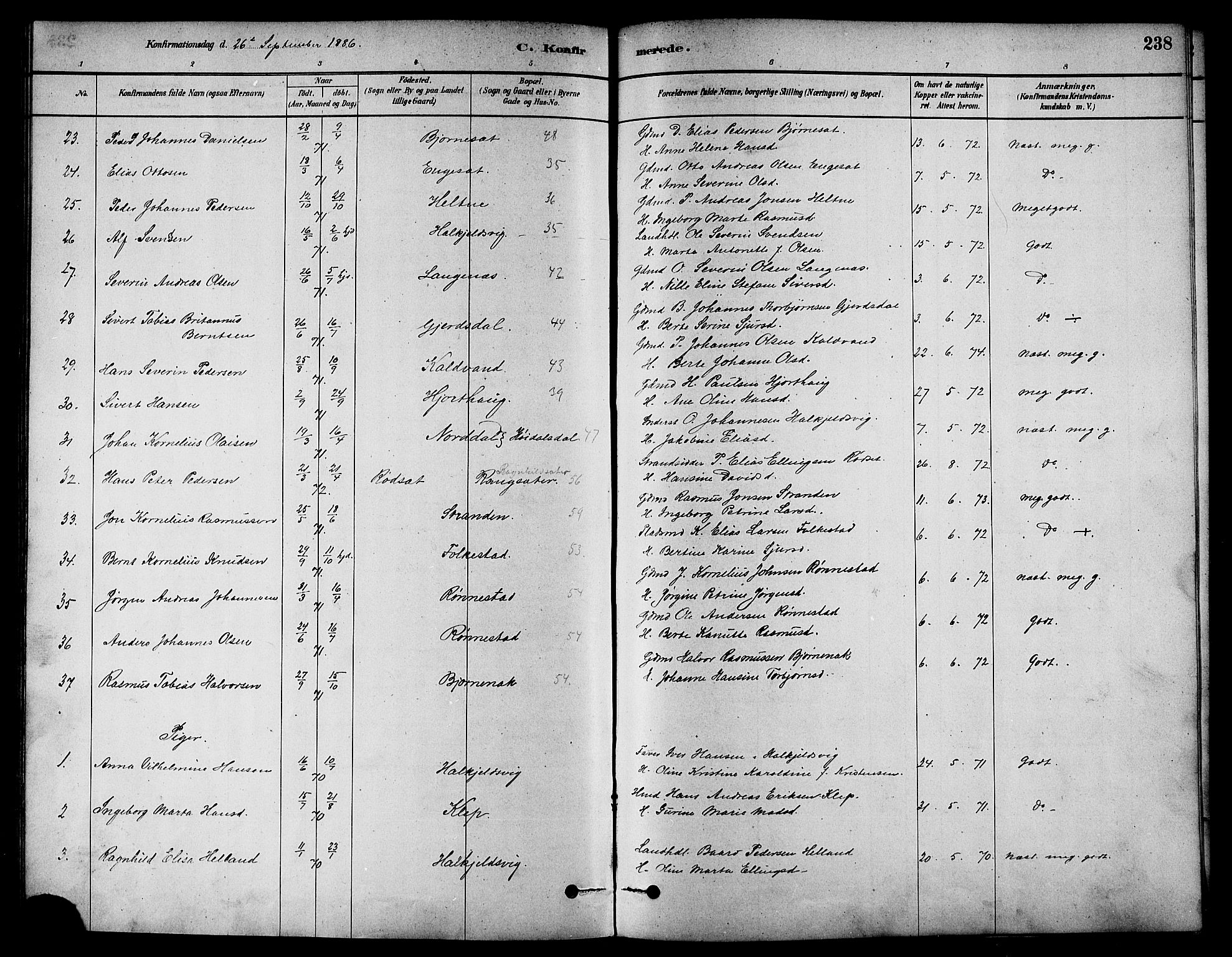 Ministerialprotokoller, klokkerbøker og fødselsregistre - Møre og Romsdal, SAT/A-1454/511/L0141: Ministerialbok nr. 511A08, 1878-1890, s. 238