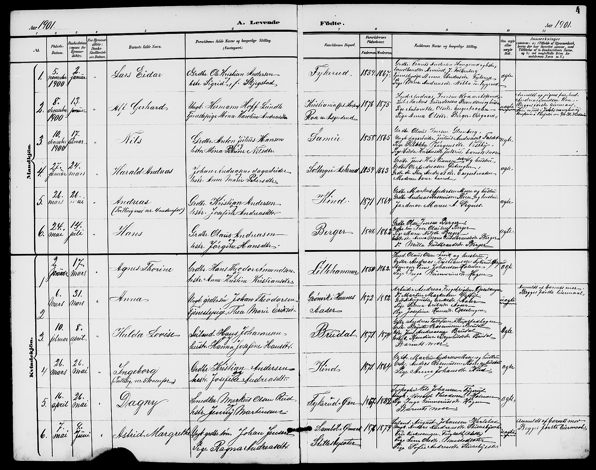 Rødenes prestekontor Kirkebøker, AV/SAO-A-2005/G/Ga/L0002: Klokkerbok nr. I 2, 1901-1910, s. 4