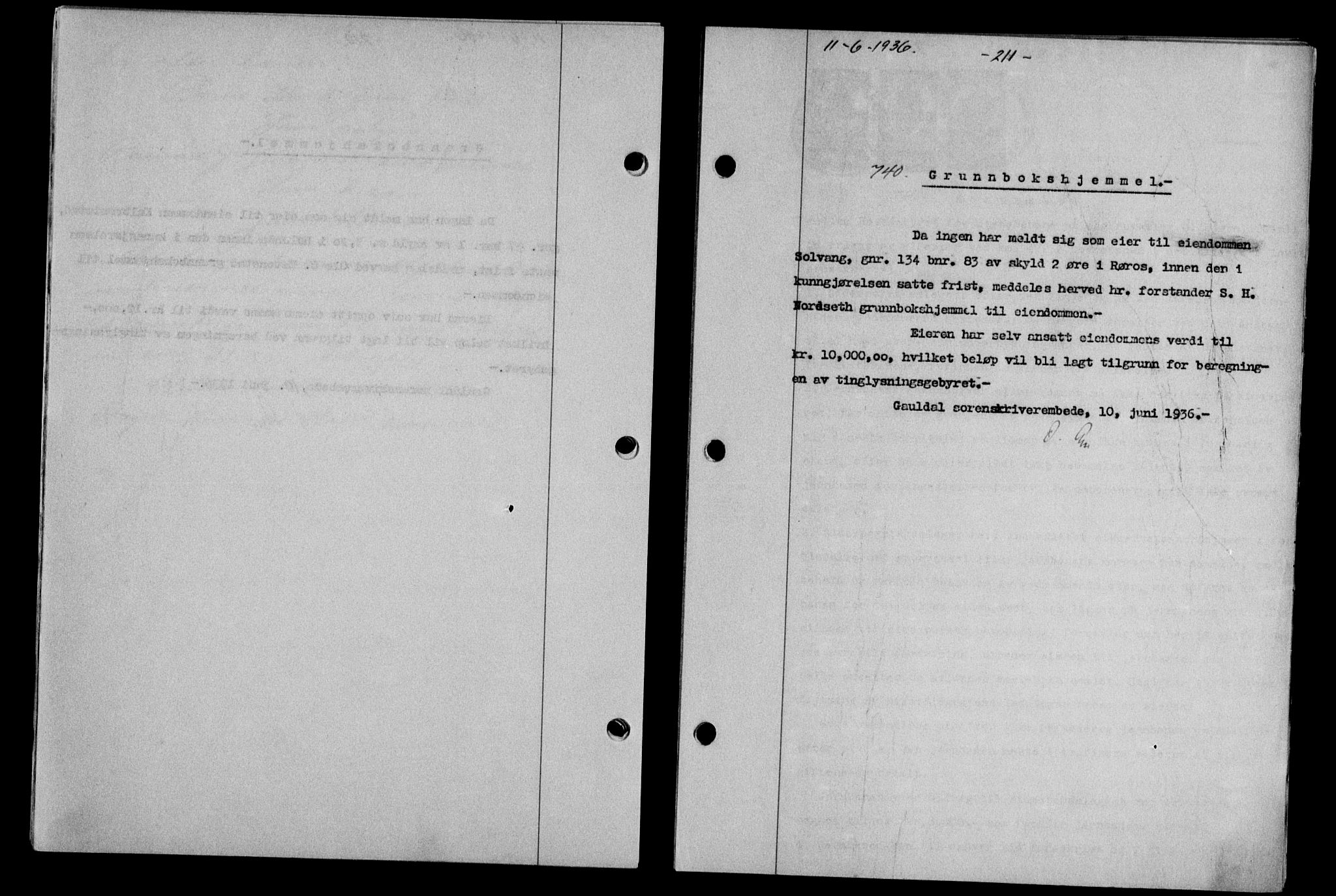 Gauldal sorenskriveri, SAT/A-0014/1/2/2C/L0046: Pantebok nr. 49-50, 1936-1937, Dagboknr: 740/1936