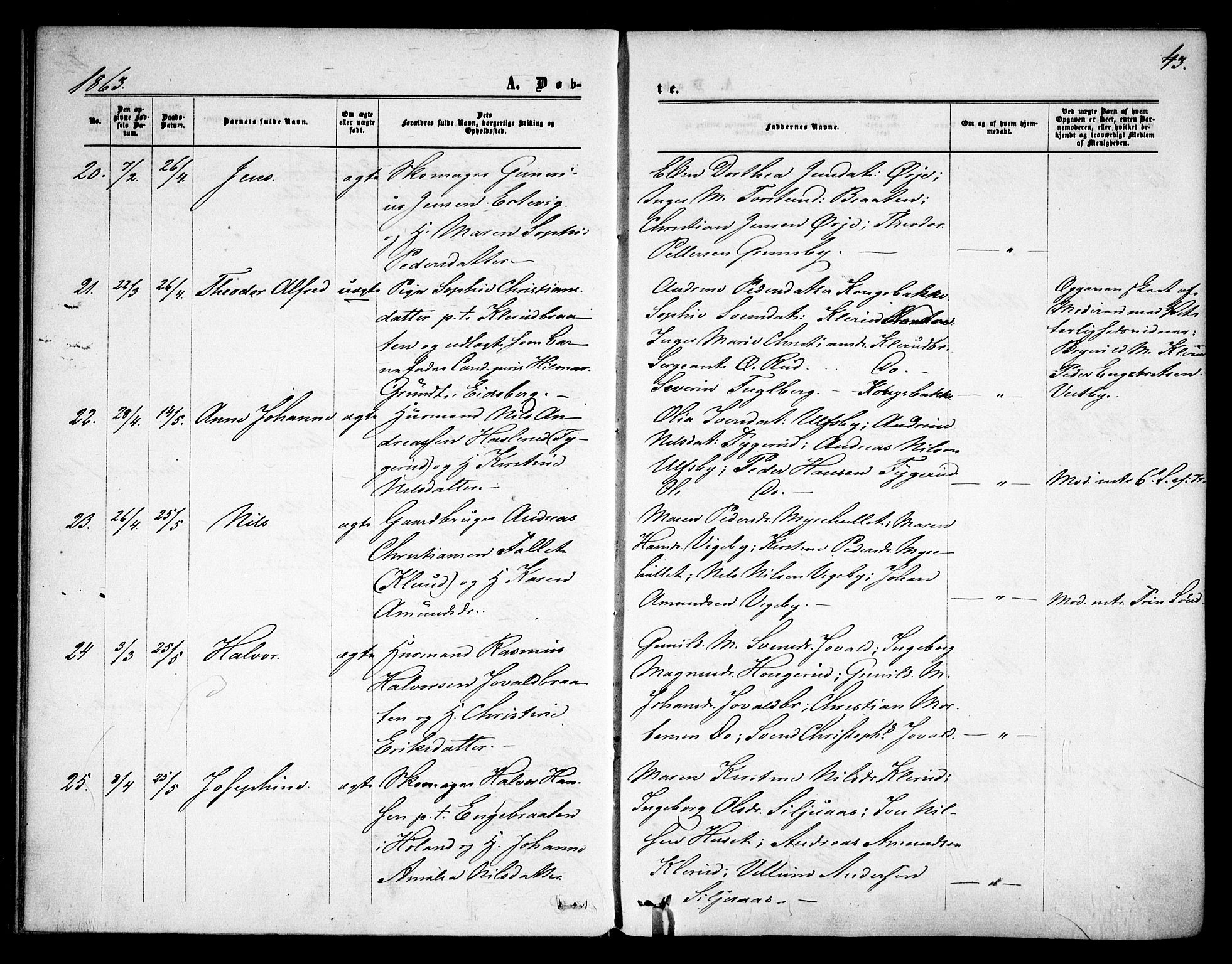 Rødenes prestekontor Kirkebøker, AV/SAO-A-2005/F/Fa/L0007: Ministerialbok nr. I 7, 1860-1869, s. 43