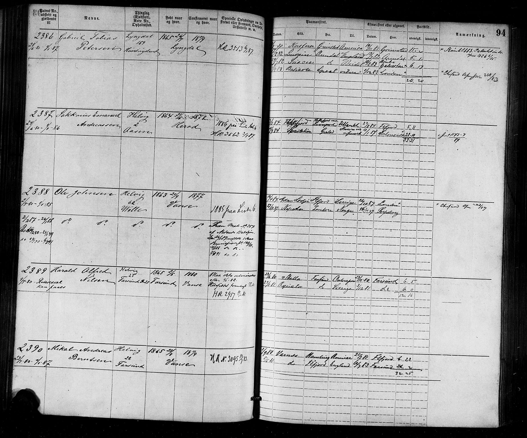 Farsund mønstringskrets, SAK/2031-0017/F/Fa/L0002: Annotasjonsrulle nr 1921-3815 med register, M-2, 1877-1894, s. 120
