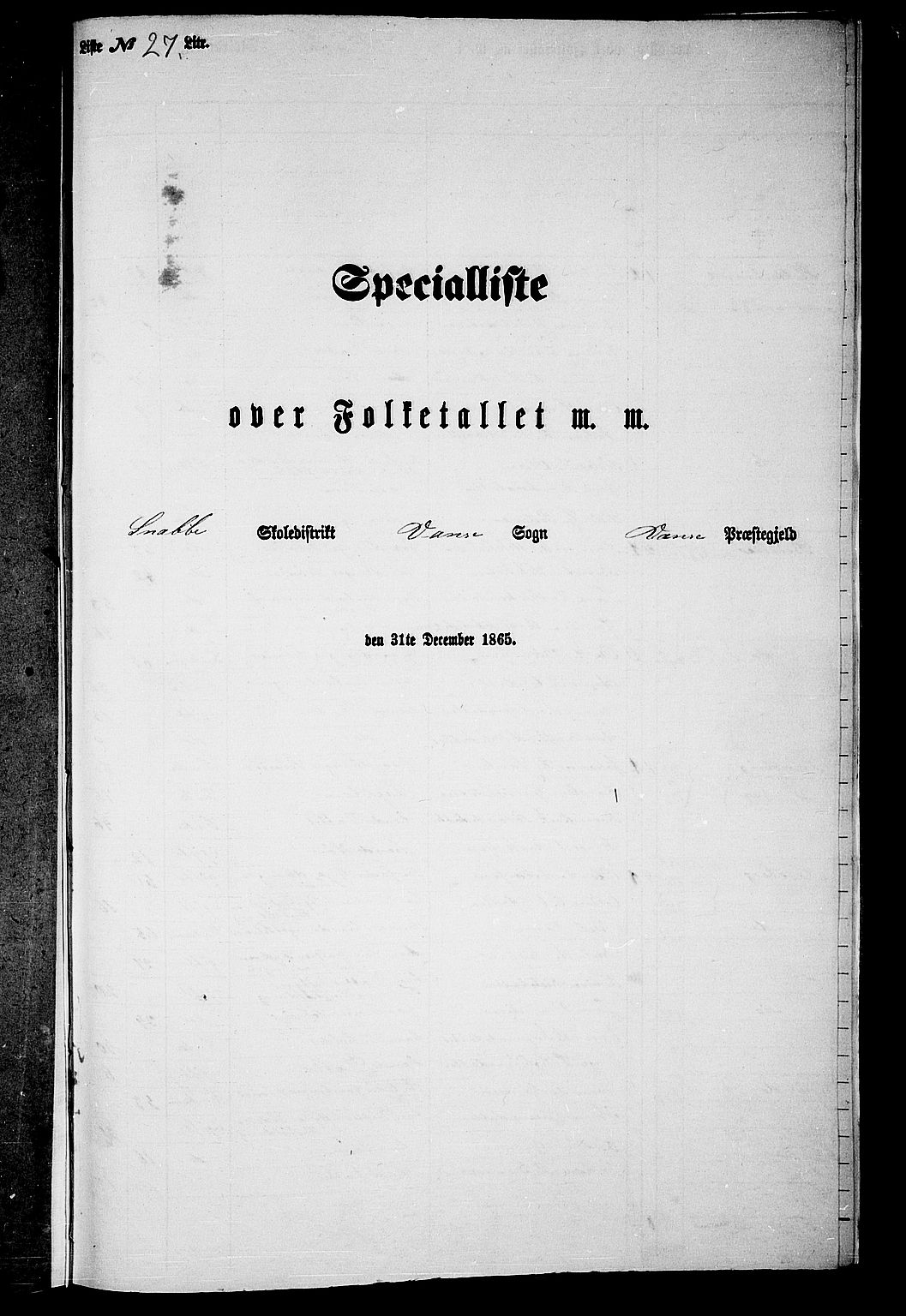 RA, Folketelling 1865 for 1041L Vanse prestegjeld, Vanse sokn og Farsund landsokn, 1865, s. 254