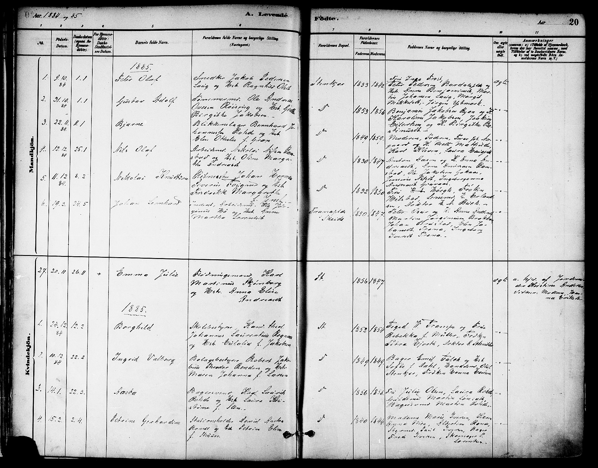 Ministerialprotokoller, klokkerbøker og fødselsregistre - Nord-Trøndelag, AV/SAT-A-1458/739/L0371: Ministerialbok nr. 739A03, 1881-1895, s. 20