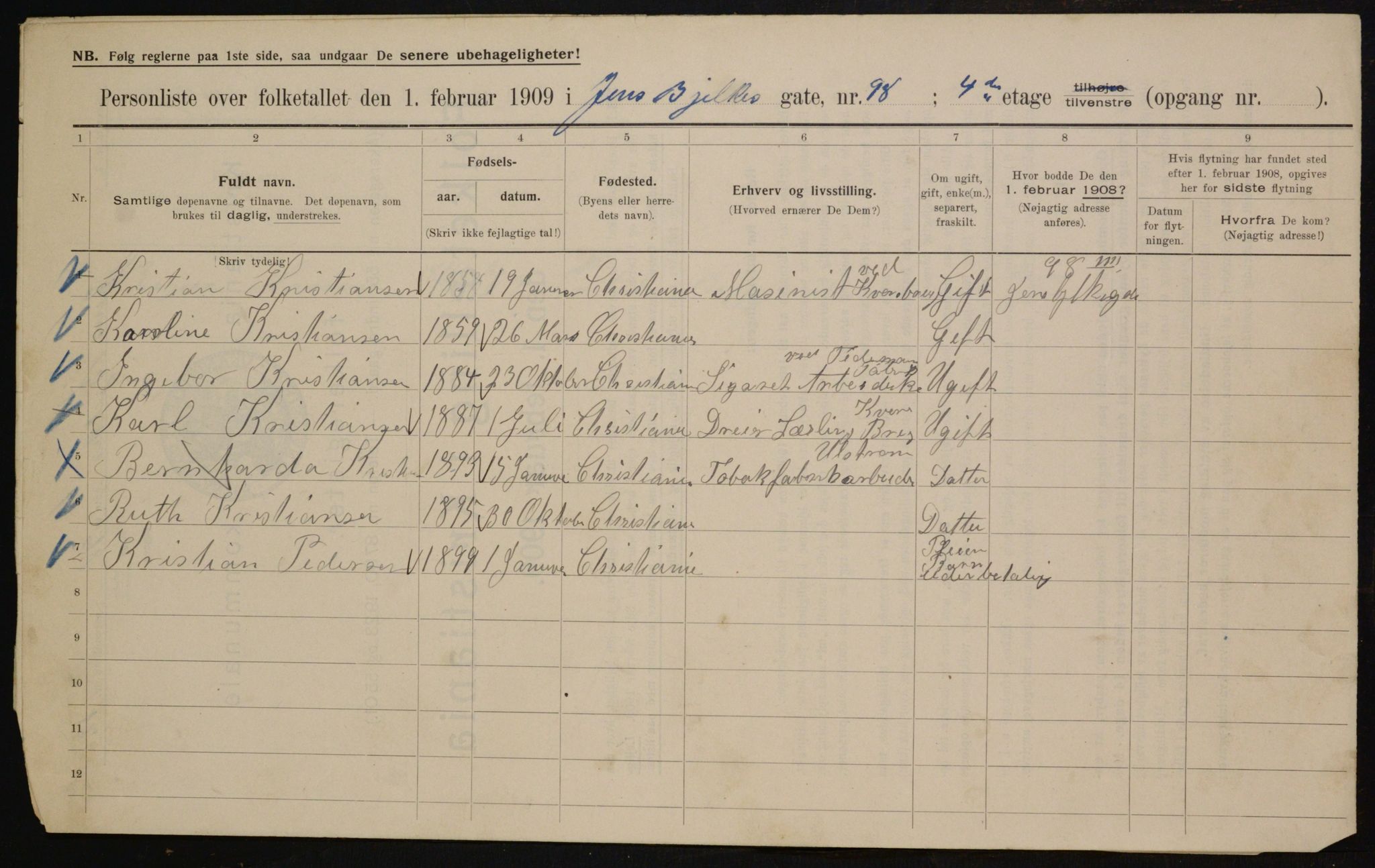 OBA, Kommunal folketelling 1.2.1909 for Kristiania kjøpstad, 1909, s. 42716