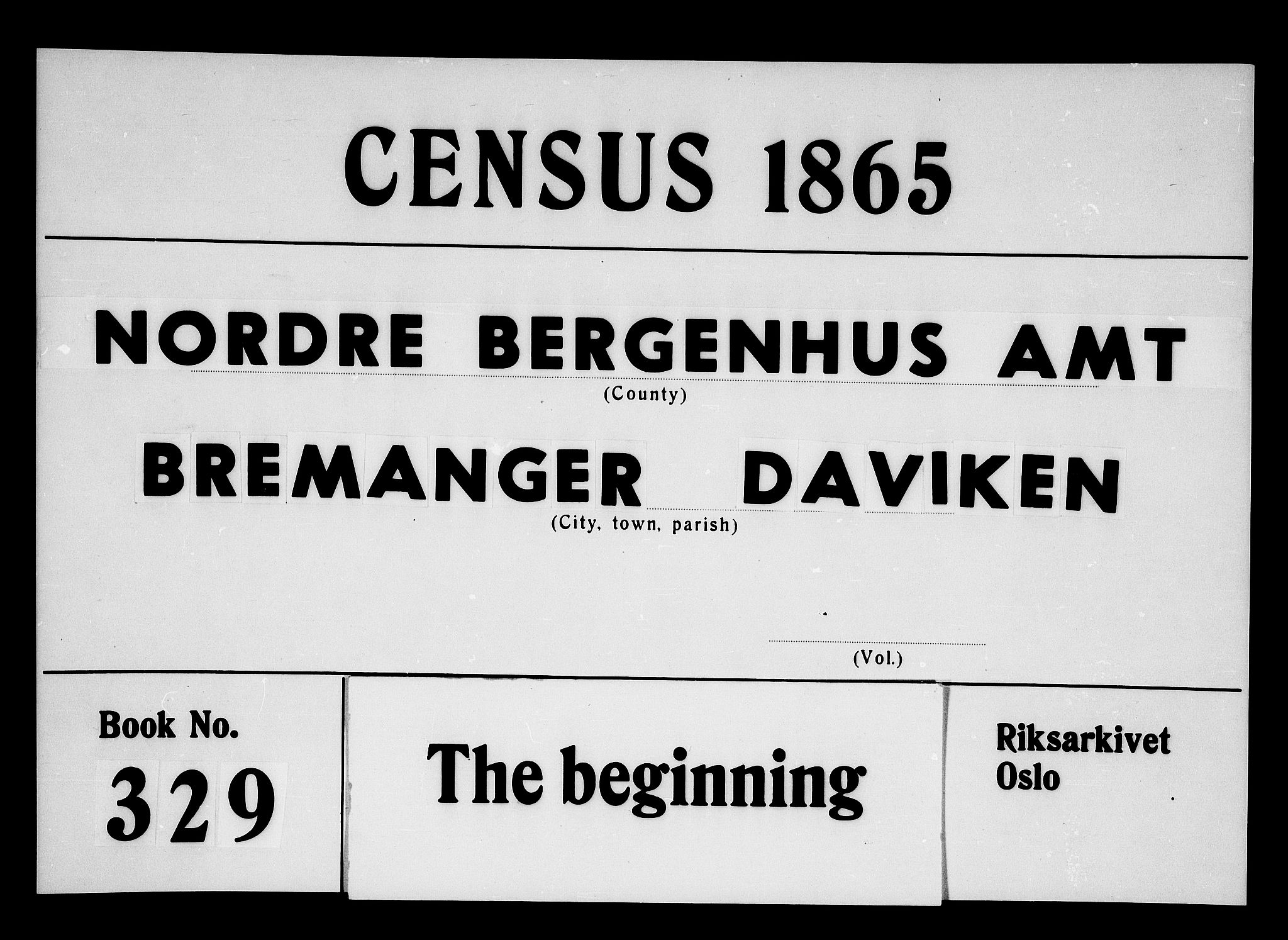 RA, Folketelling 1865 for 1438P Bremanger prestegjeld, 1865, s. 1