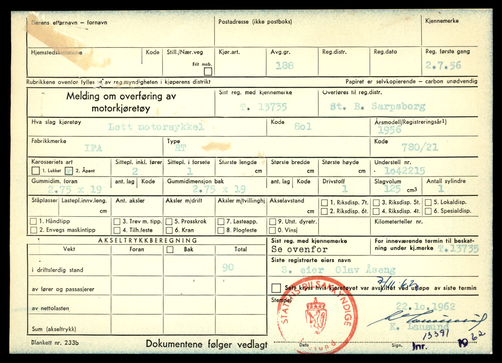 Møre og Romsdal vegkontor - Ålesund trafikkstasjon, AV/SAT-A-4099/F/Fe/L0041: Registreringskort for kjøretøy T 13710 - T 13905, 1927-1998, s. 431