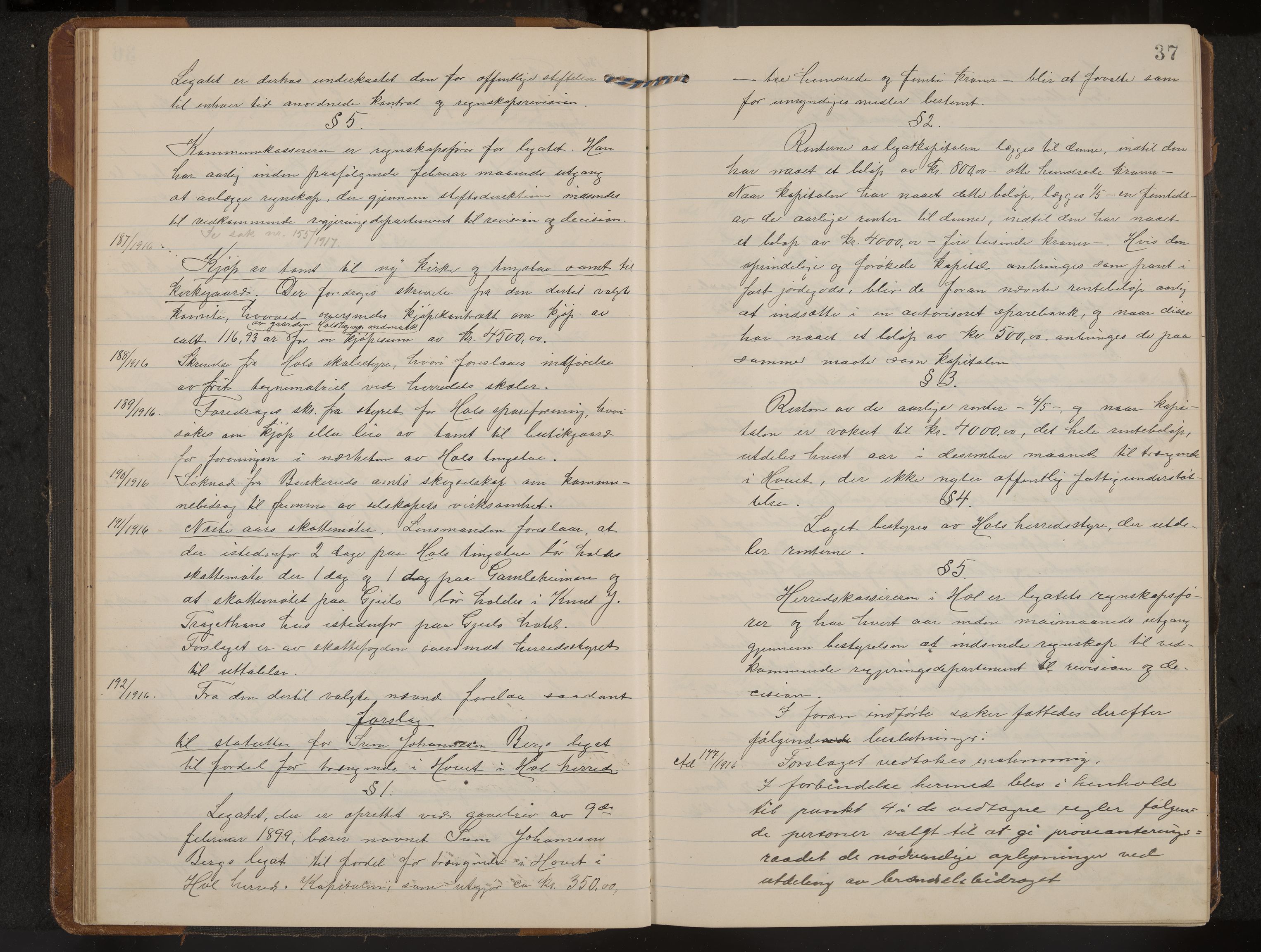Hol formannskap og sentraladministrasjon, IKAK/0620021-1/A/L0006: Møtebok, 1916-1922, s. 37