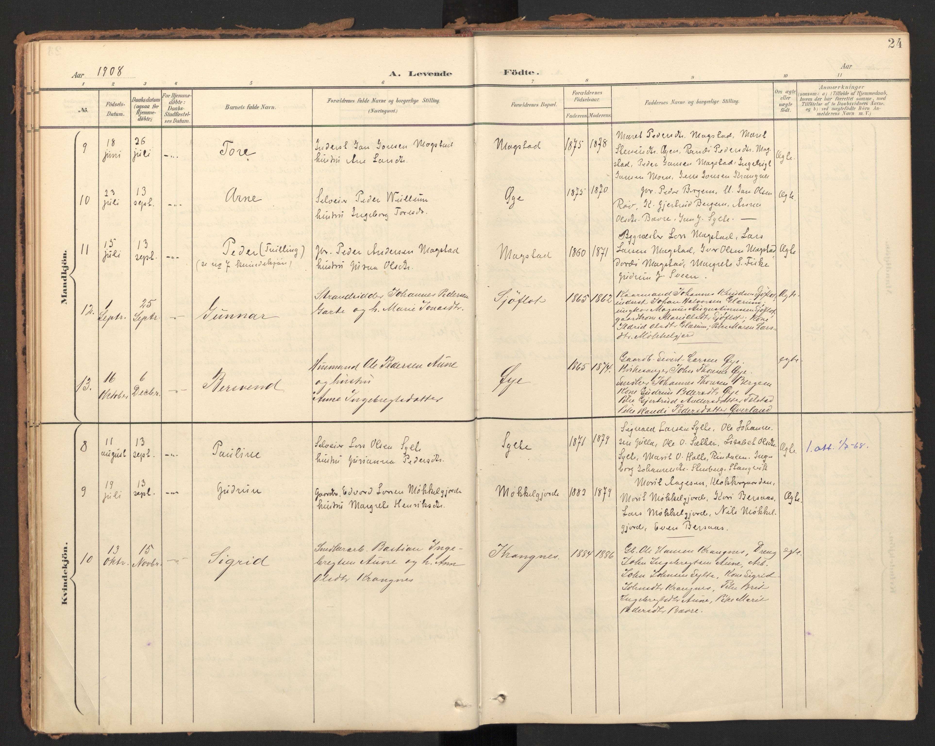 Ministerialprotokoller, klokkerbøker og fødselsregistre - Møre og Romsdal, AV/SAT-A-1454/595/L1048: Ministerialbok nr. 595A10, 1900-1917, s. 24