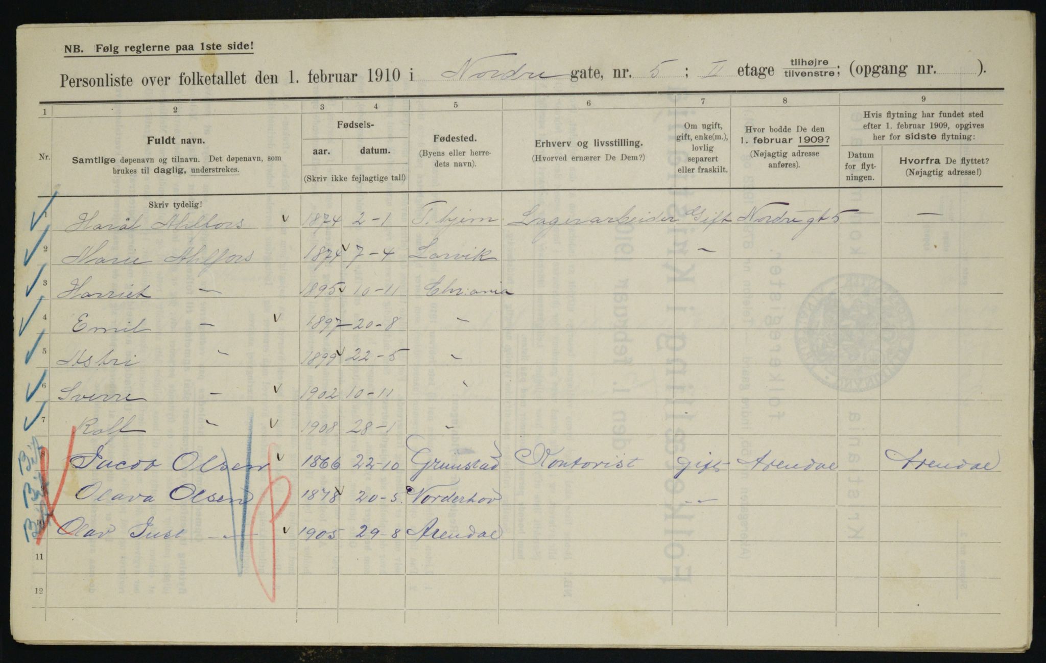 OBA, Kommunal folketelling 1.2.1910 for Kristiania, 1910, s. 70990