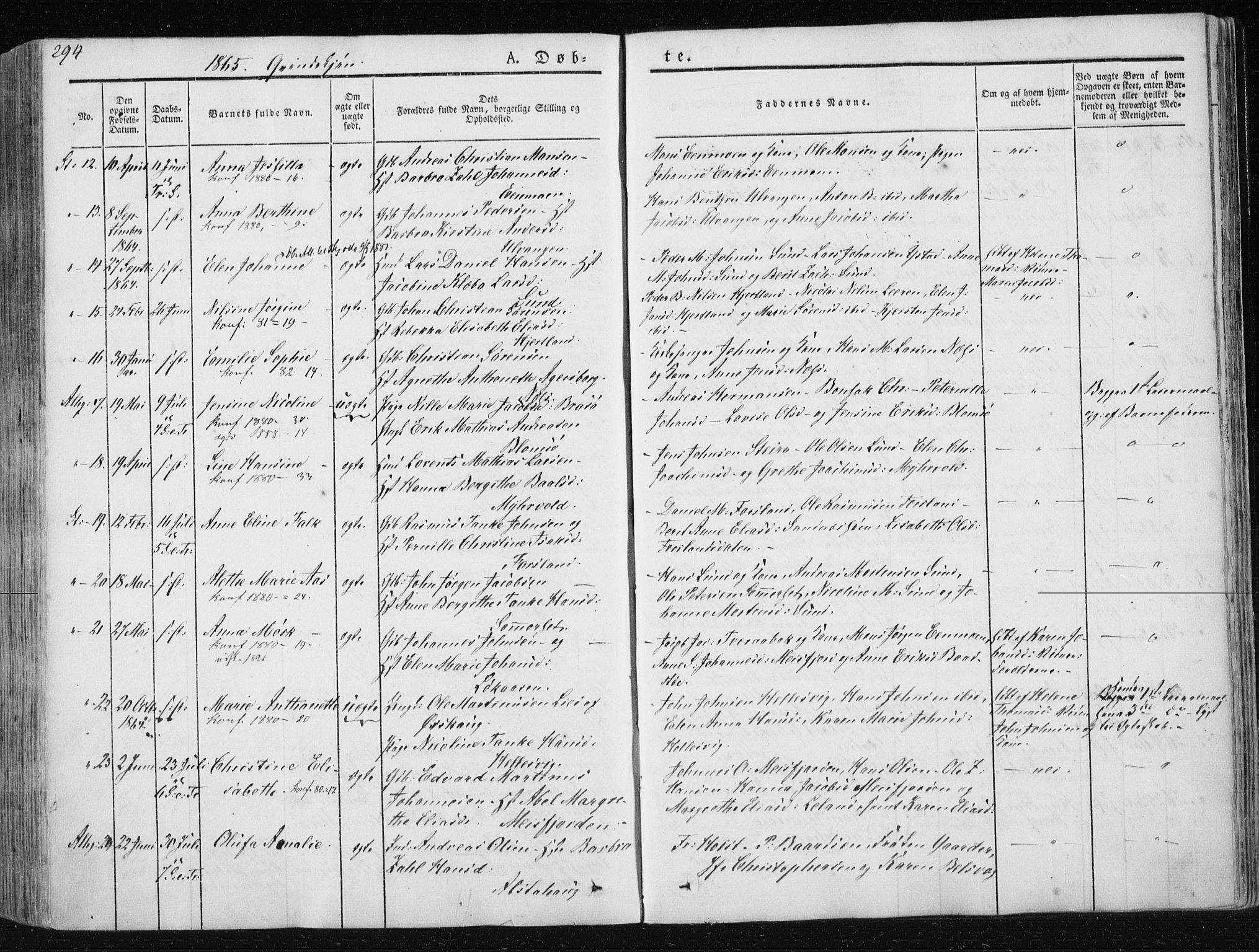 Ministerialprotokoller, klokkerbøker og fødselsregistre - Nordland, AV/SAT-A-1459/830/L0446: Ministerialbok nr. 830A10, 1831-1865, s. 294